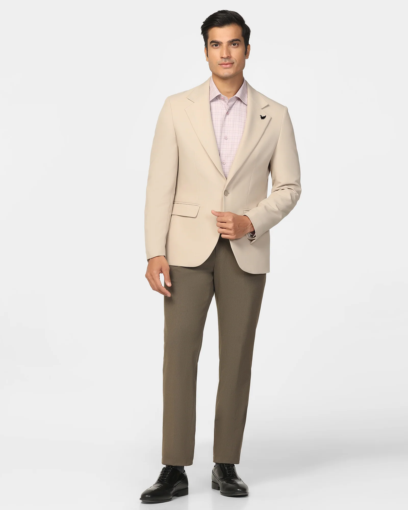Formal Beige Solid Blazer - Kenneth - Image 3