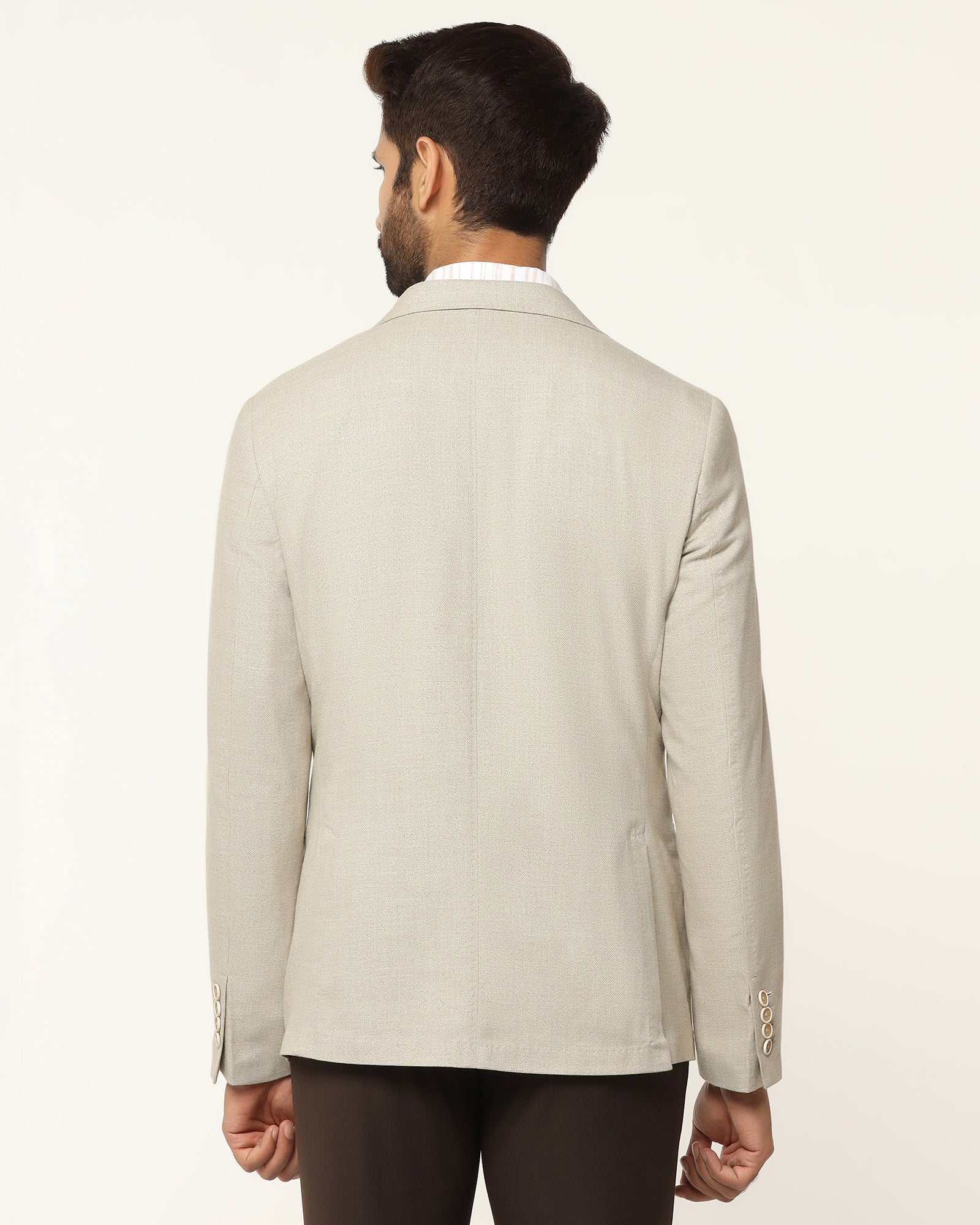 Formal Beige Textured Blazer - Blanc - Image 2