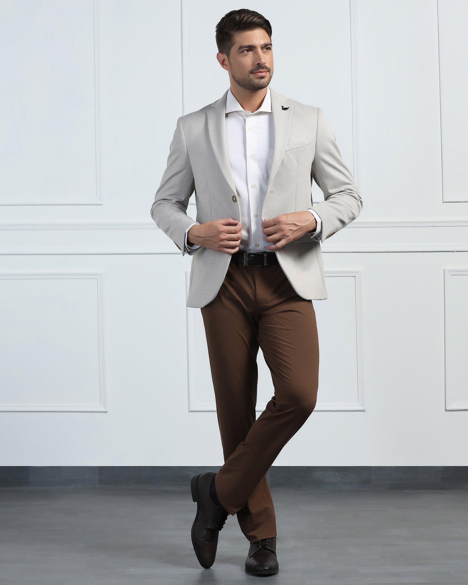 Formal Beige Textured Blazer - Venue - Image 9