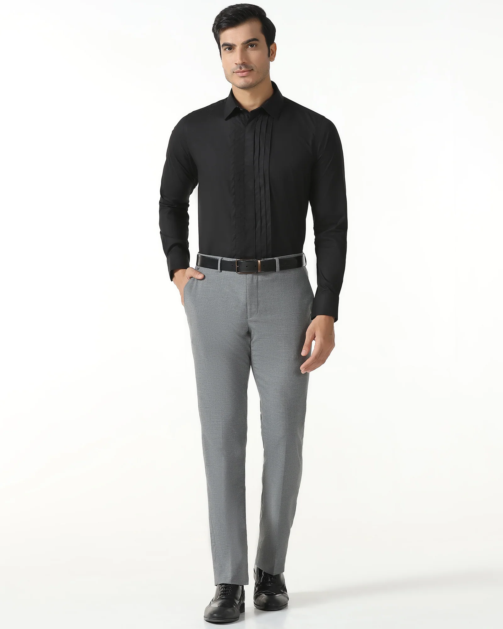 Formal Black Textured Shirt - Rock - Image 3