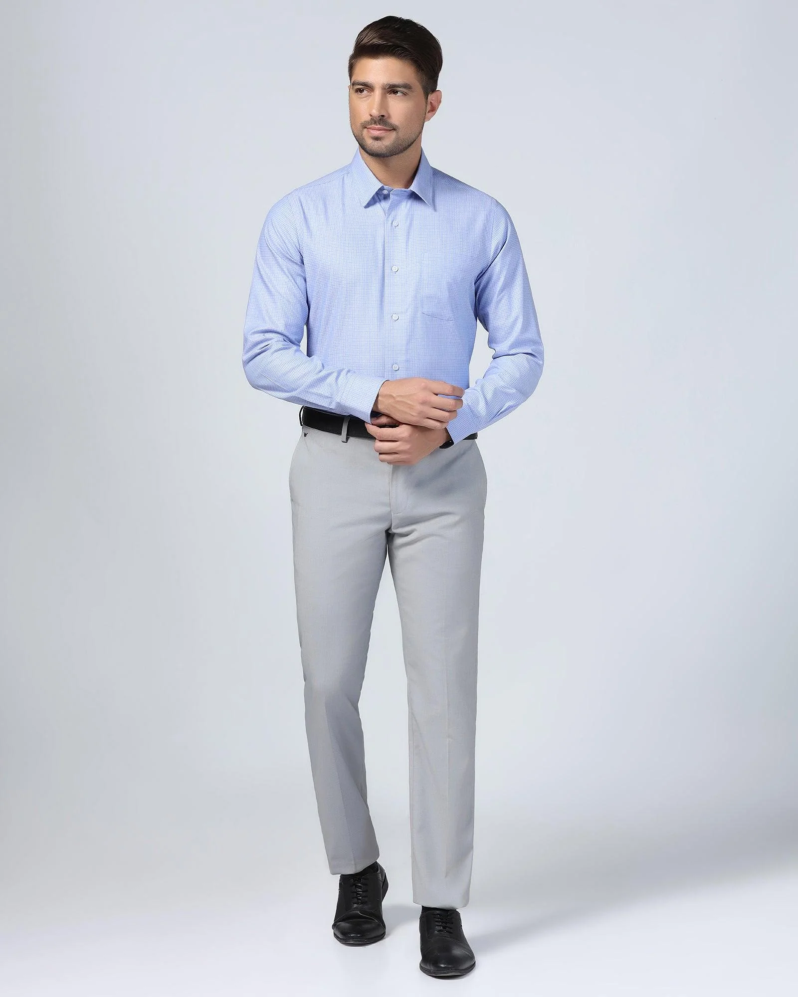 Non Iron Formal Blue Check Shirt - Zoi - Image 3