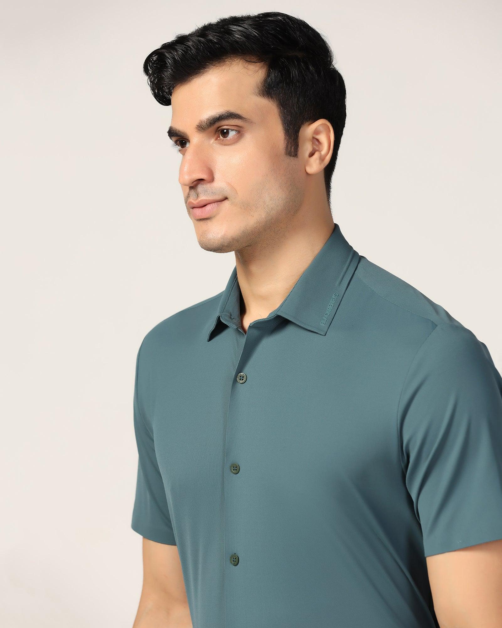 TechPro Formal Half Sleeve Bottle Green Solid Shirt - Alfie - Image 4