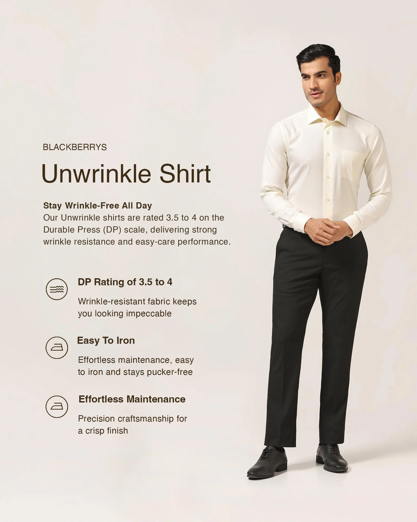 Non Iron Formal Cream Textured Shirt - DOFP31 - Image 3