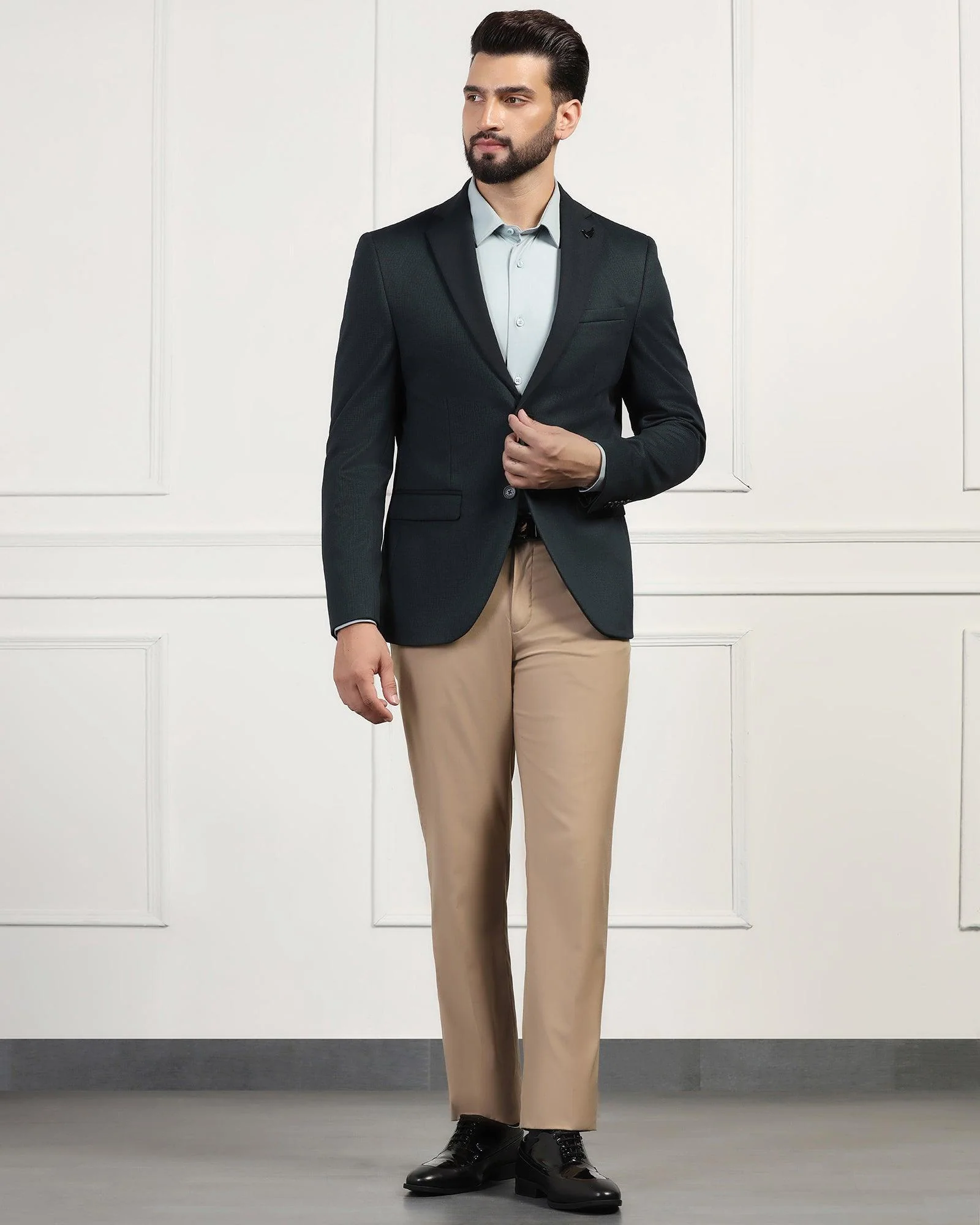 Formal Dark Green Textured Blazer - Thar - Image 3