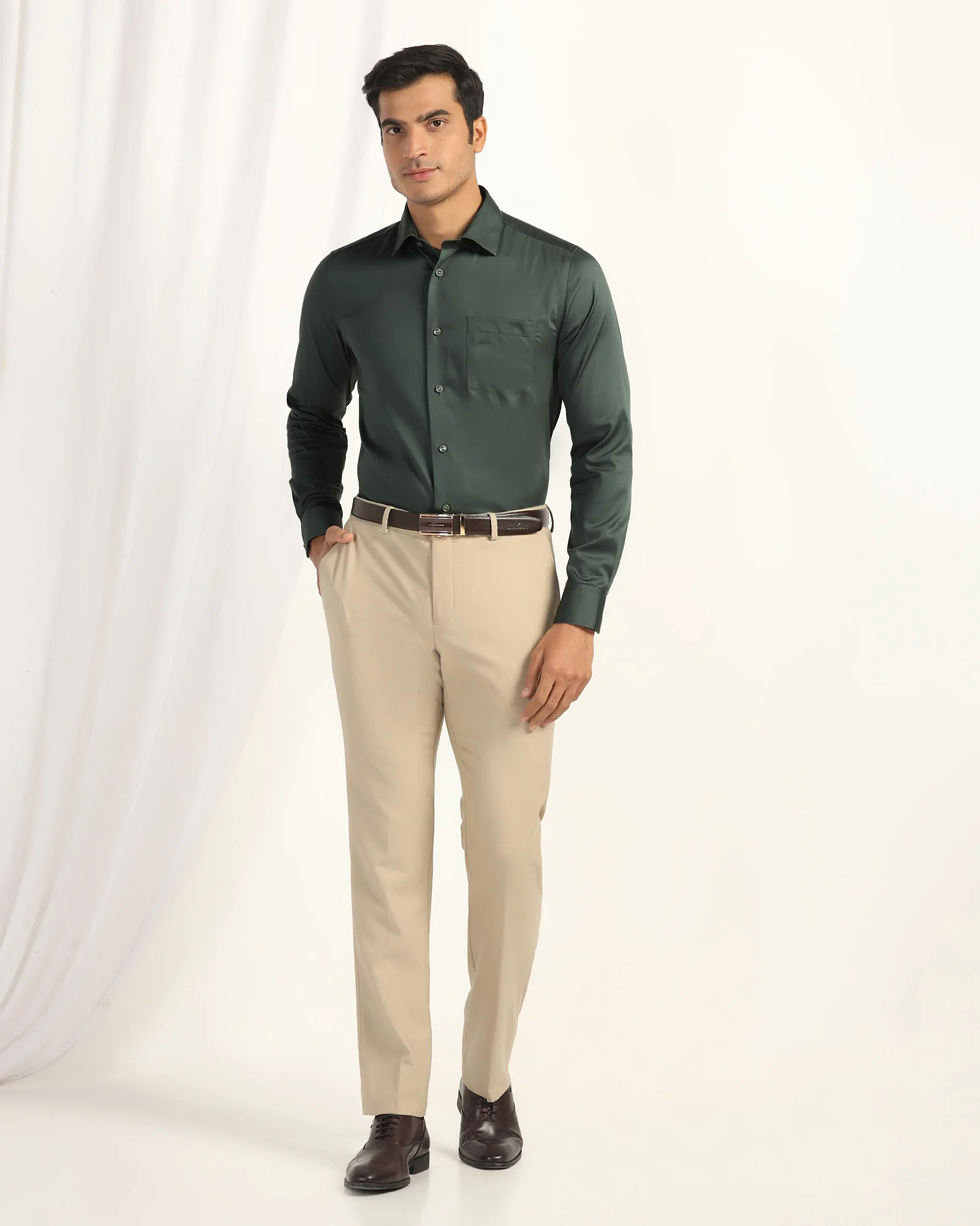 Non Iron Formal Green Solid Shirt - Georgia - Image 3