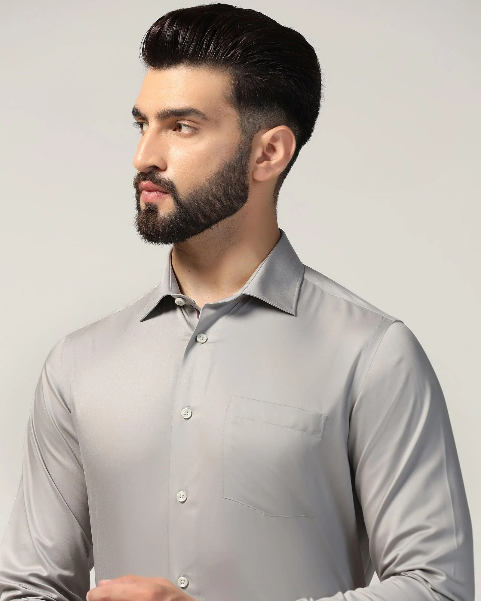 Formal Grey Solid Shirt - Alice - Image 4