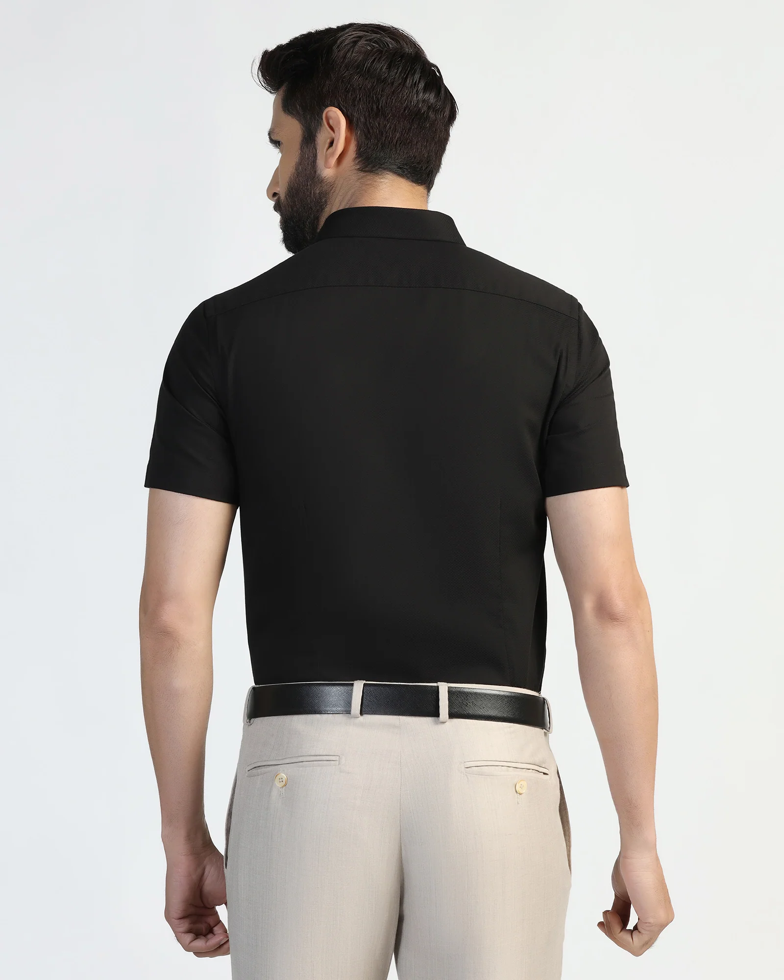 Formal Half Sleeve Black Textured Shirt - Noir - Image 2