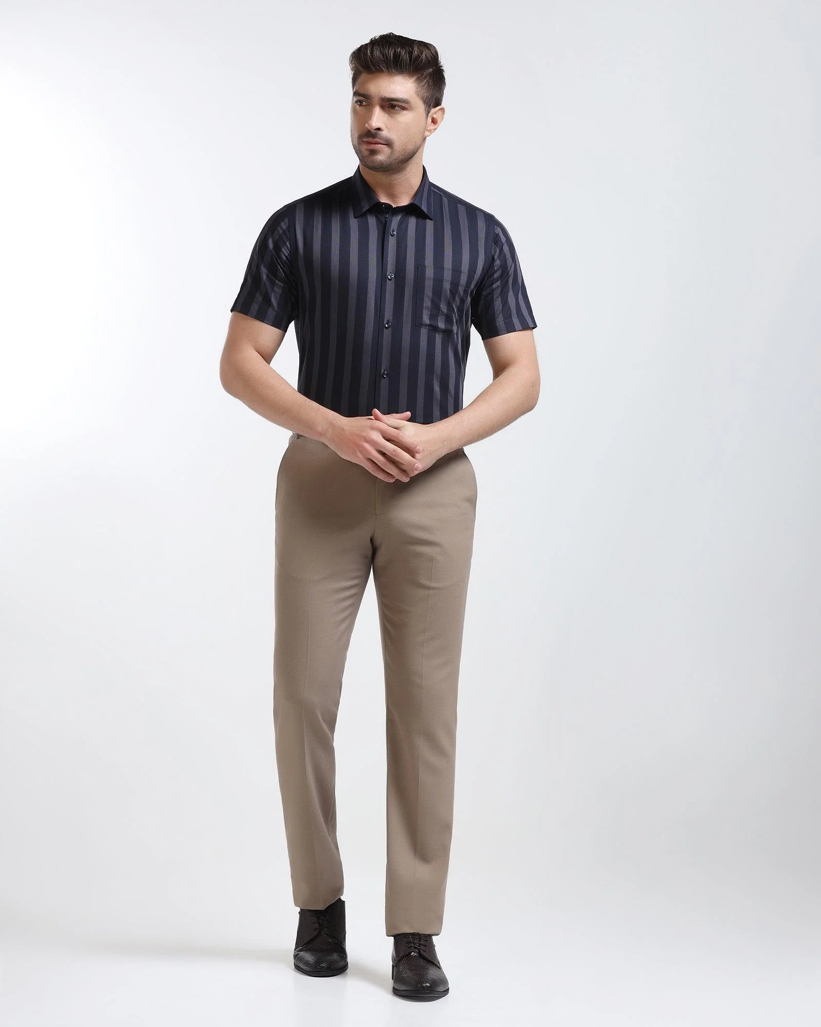 Formal Half Sleeve Navy Stripe Shirt - Regis - Image 3