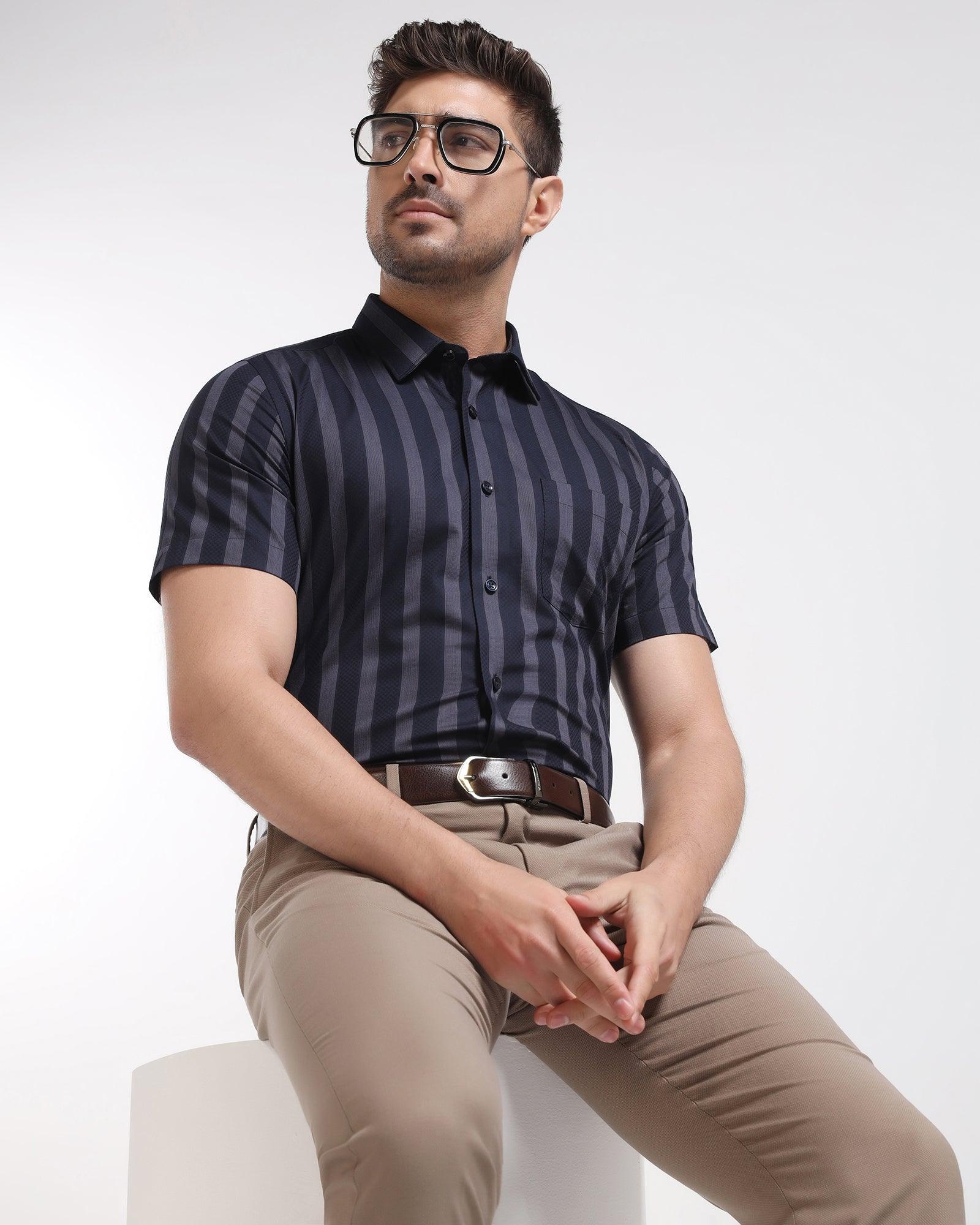 Formal Half Sleeve Navy Stripe Shirt - Regis - Image 7