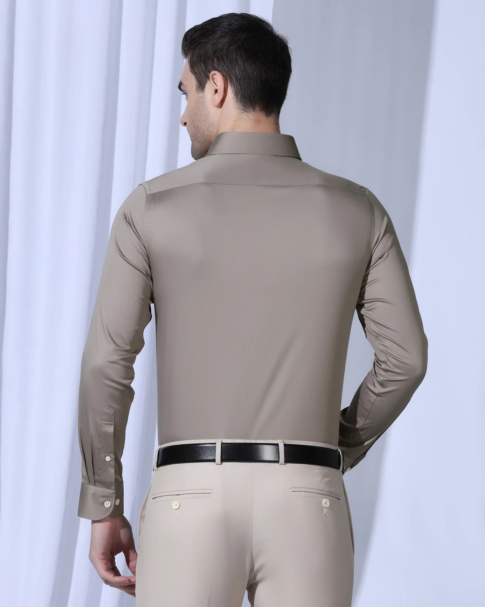 Non Iron Formal Khaki Solid Shirt - Georgia - Image 2