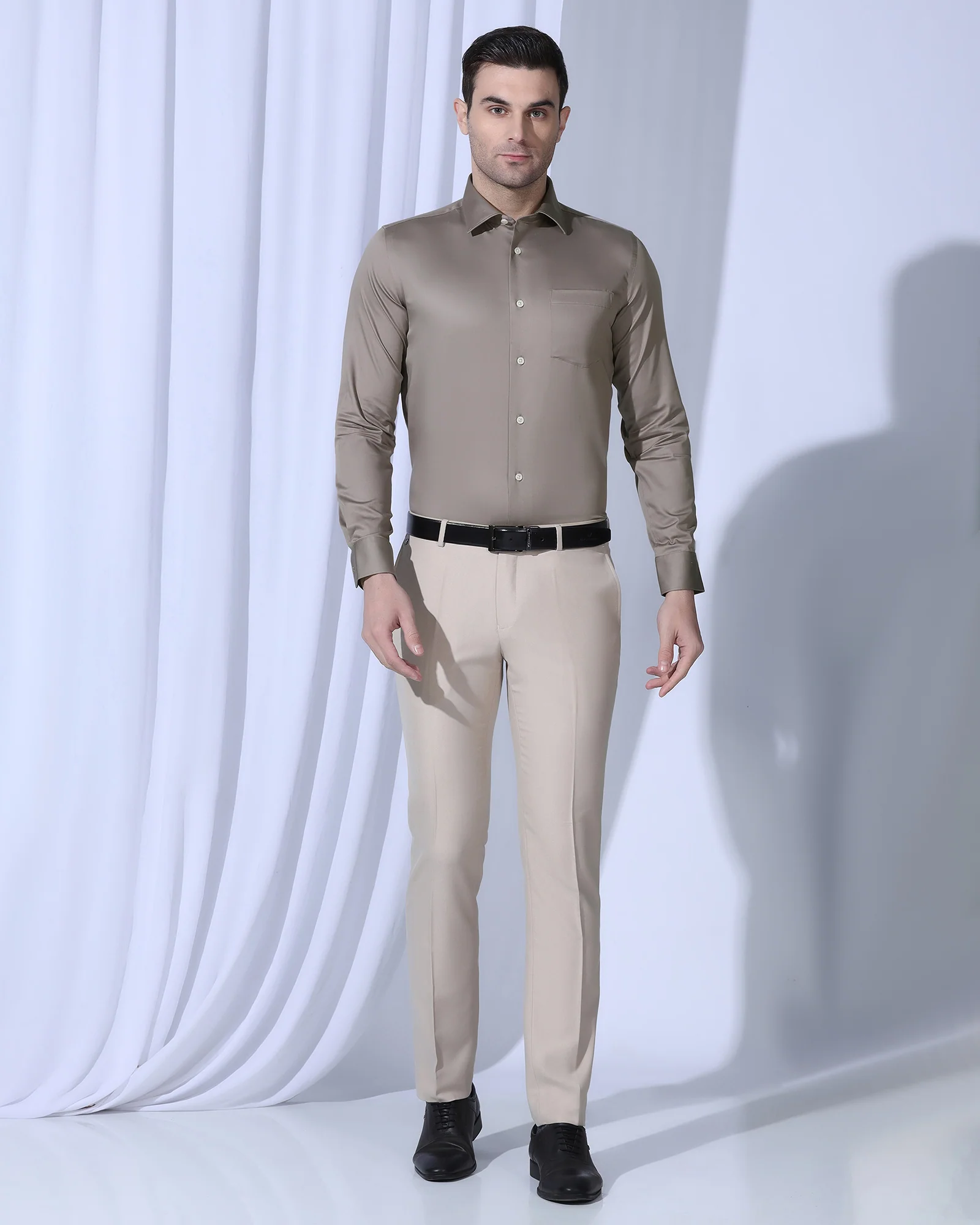 Non Iron Formal Khaki Solid Shirt - Georgia - Image 3