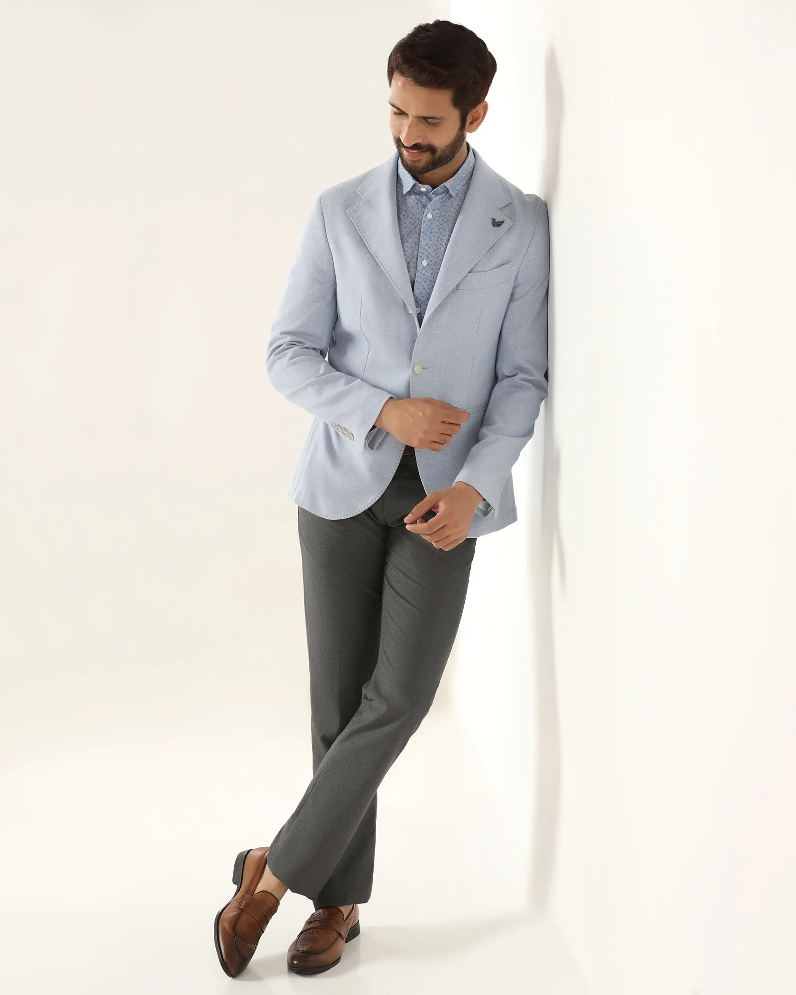 Formal Light Blue Textured Blazer - Blanc - Image 8
