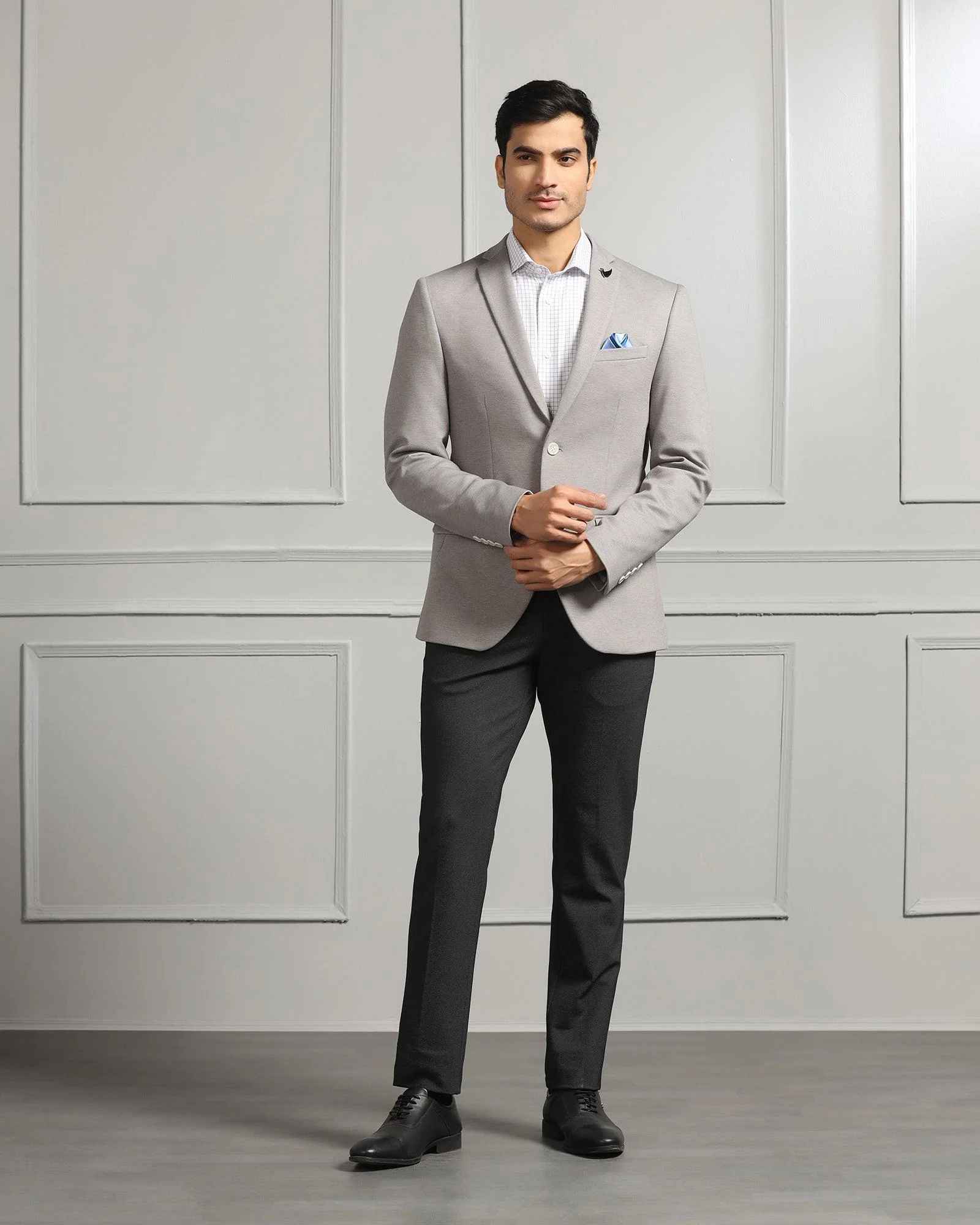Formal Light Grey Textured Blazer - Caleb - Image 3