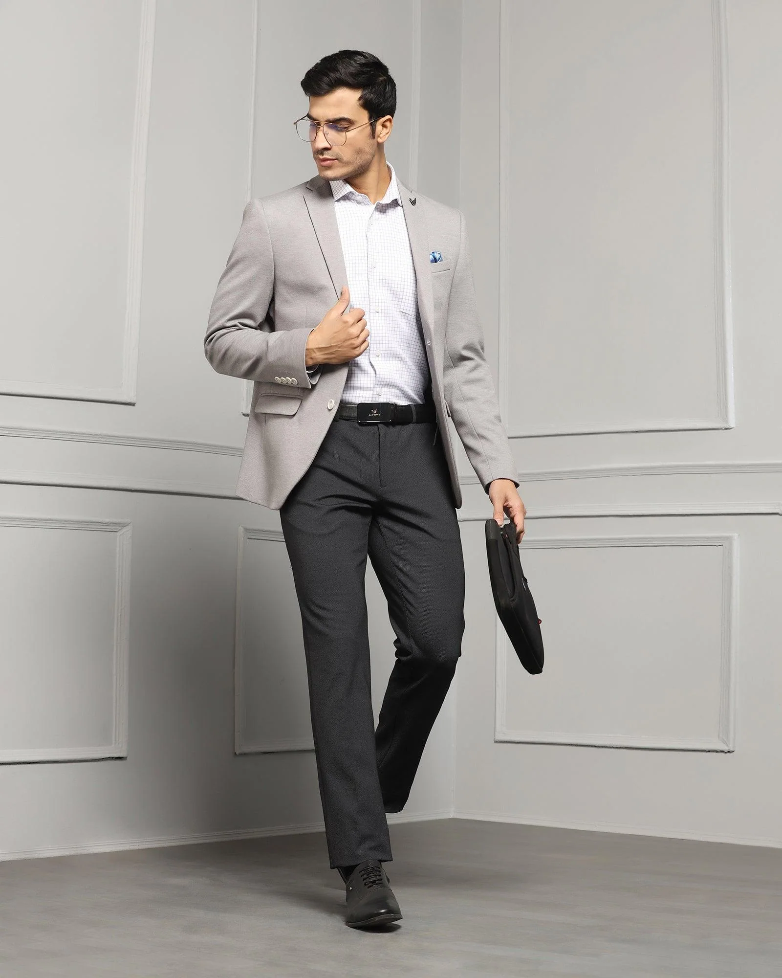 Formal Light Grey Textured Blazer - Caleb - Image 7