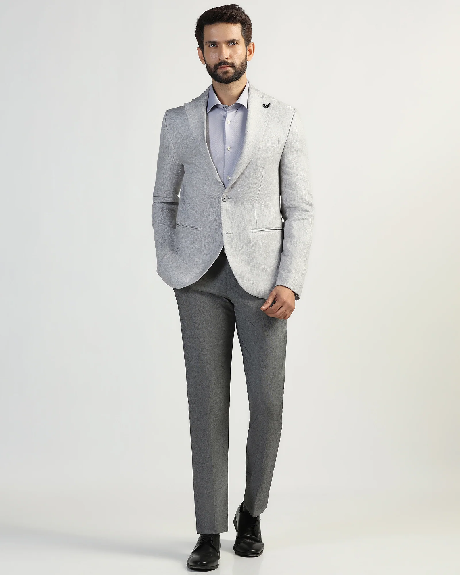 Linen Formal Light Grey Textured Blazer - Nero - Image 3