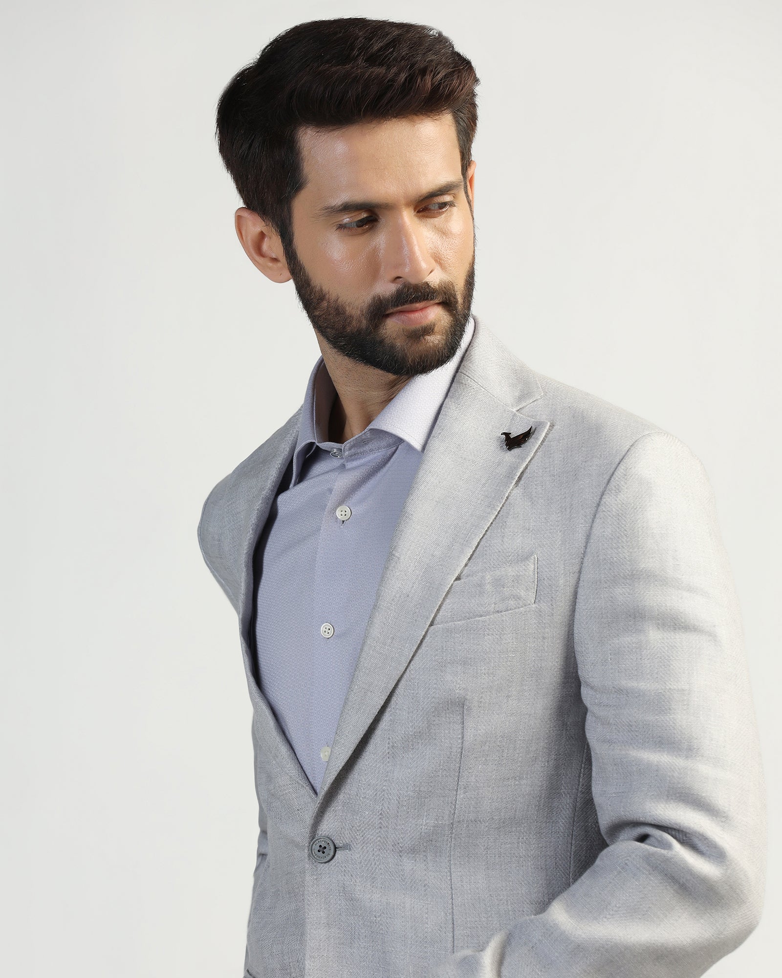 Linen Formal Light Grey Textured Blazer - Nero - Image 4