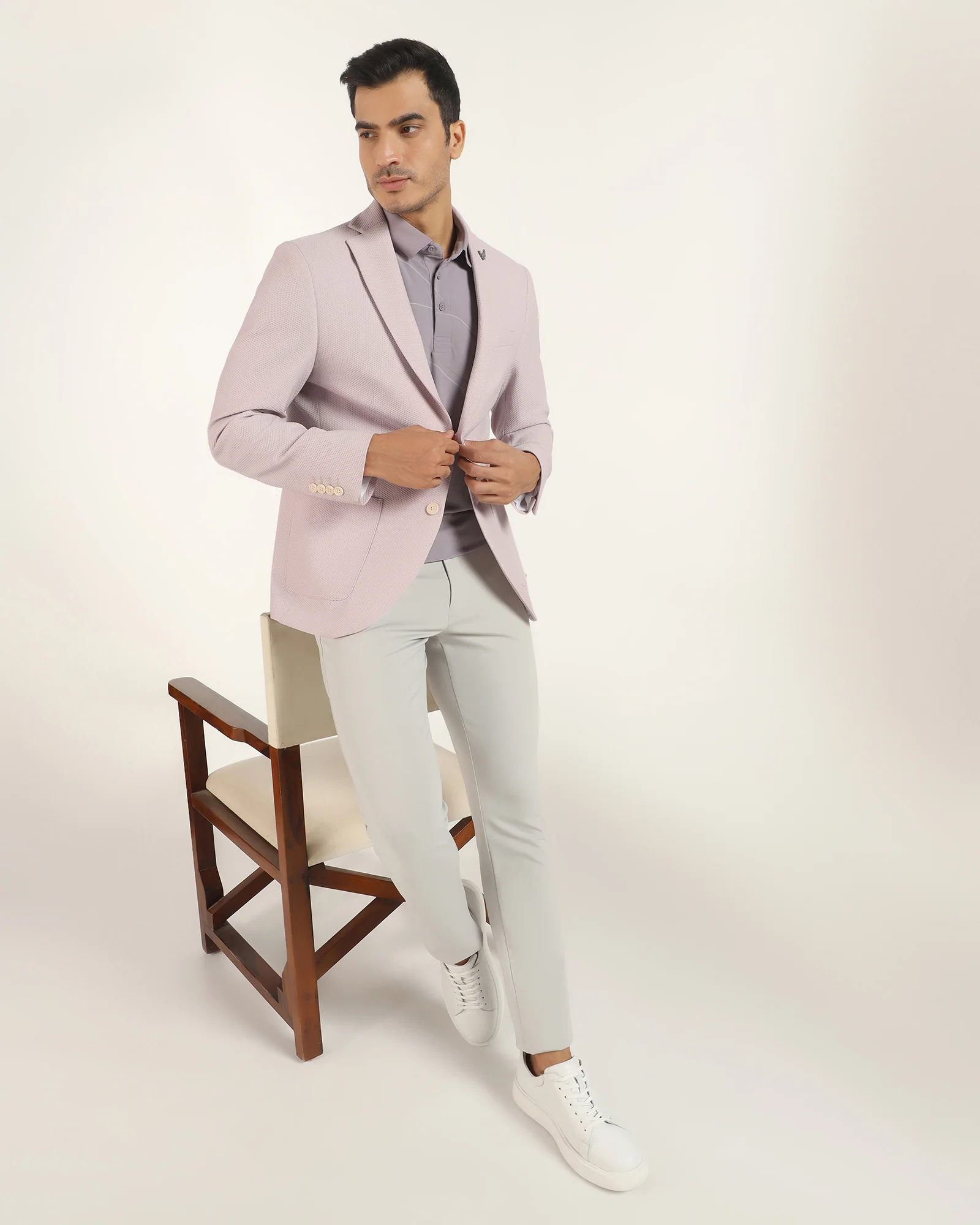 TechPro Formal Light Pink Textured Blazer - Renault - Image 7