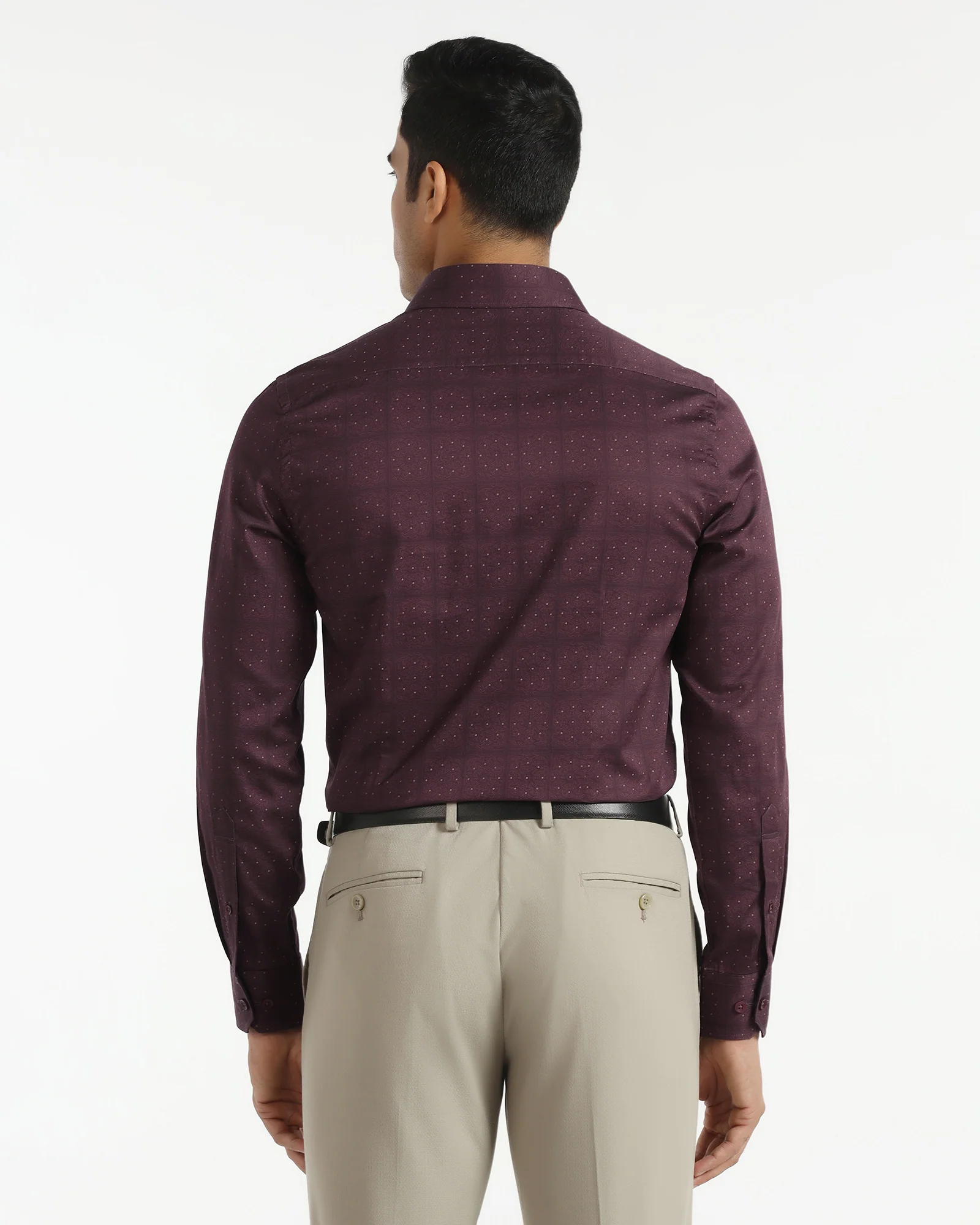 Formal Maroon Printed Shirt - Crust - Image 2