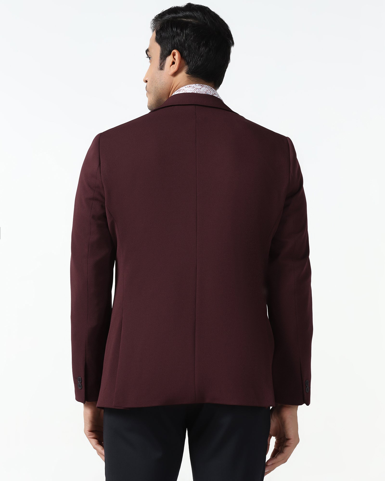 Formal Maroon Textured Blazer - Rismo - Image 2