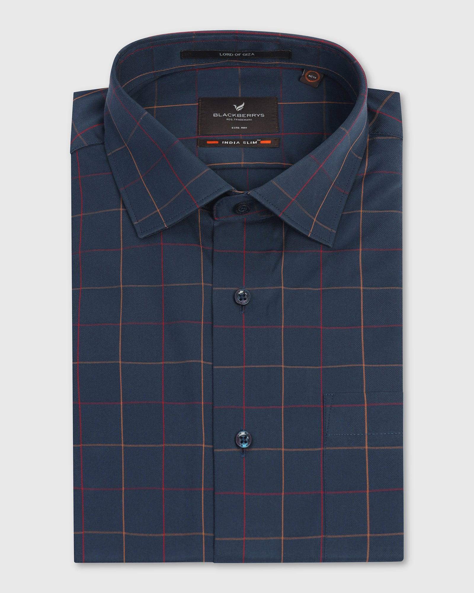 Non Iron Formal Navy Check Shirt - Boston - Image 5