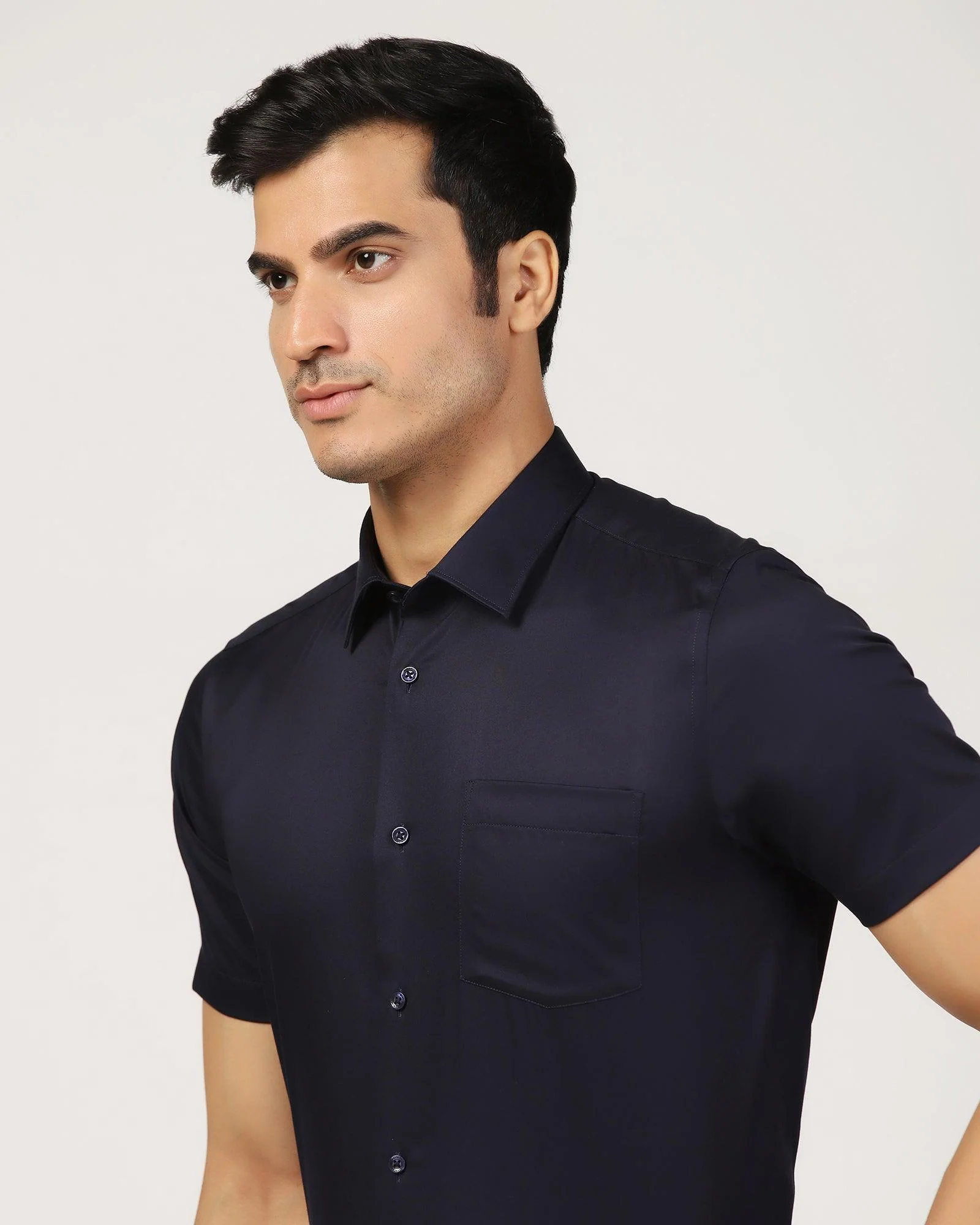 Non Iron Formal Half Sleeve Navy Solid Shirt - Matiz - Image 4