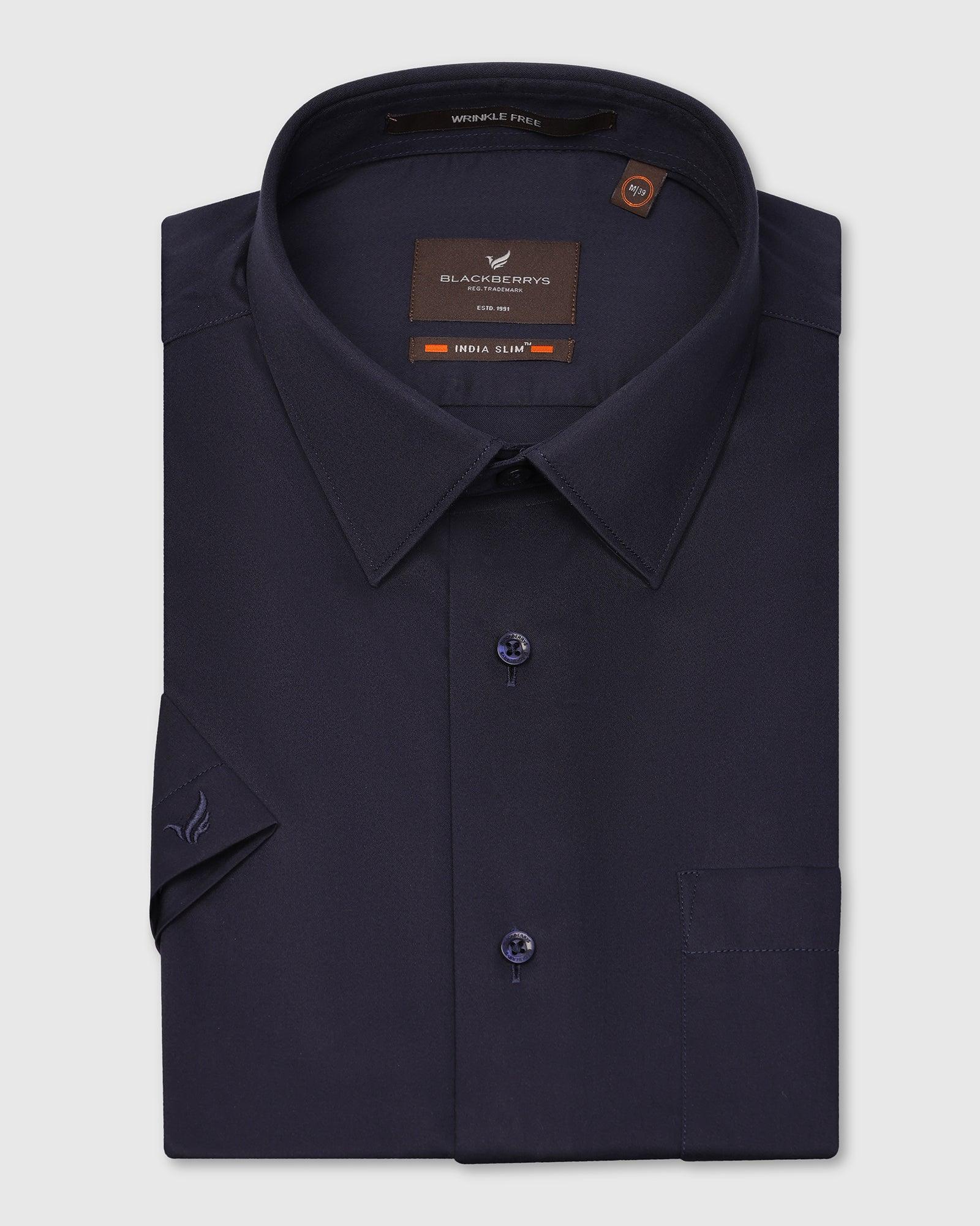 Non Iron Formal Half Sleeve Navy Solid Shirt - Matiz - Image 5