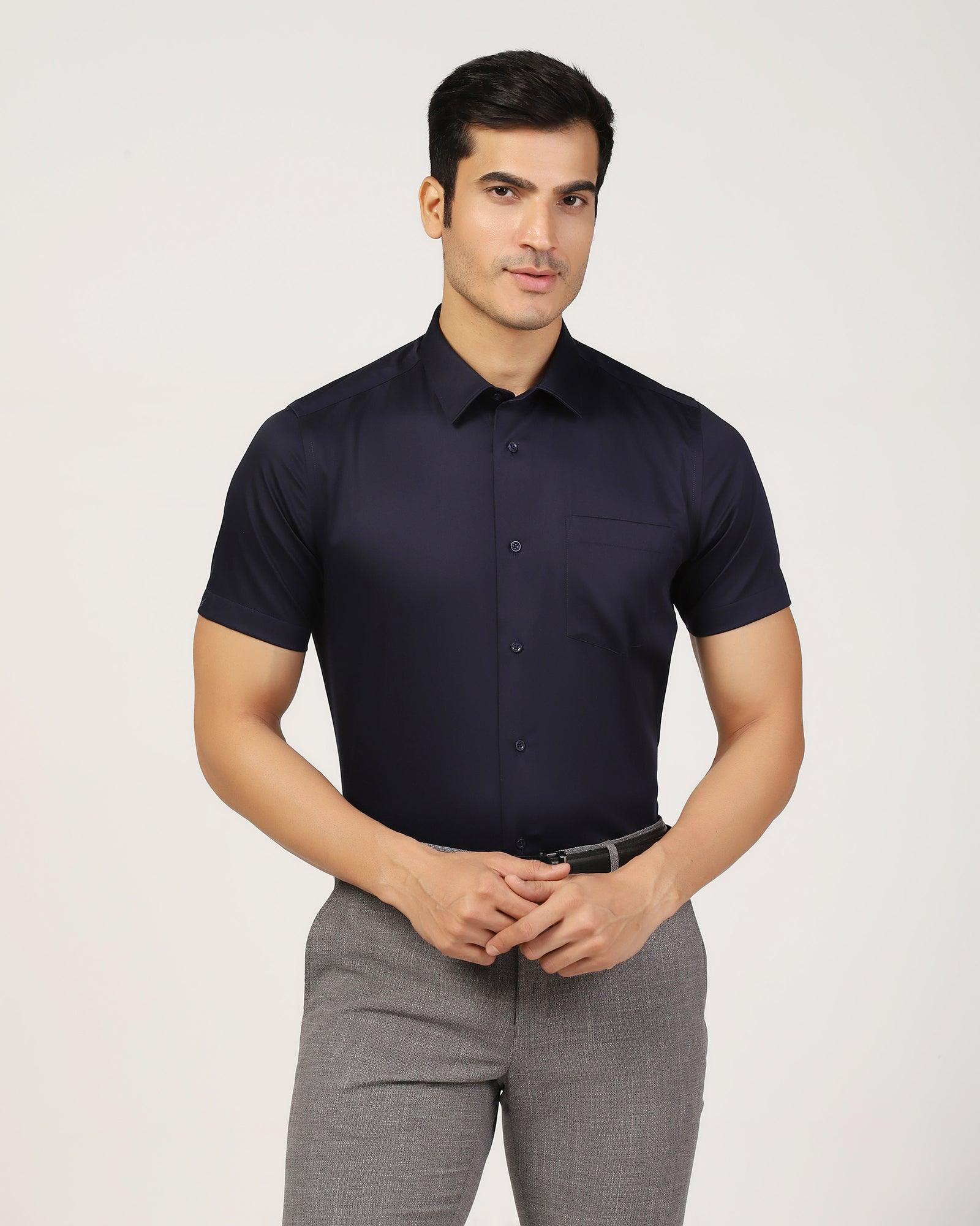 Non Iron Formal Half Sleeve Navy Solid Shirt - Matiz - Image 6