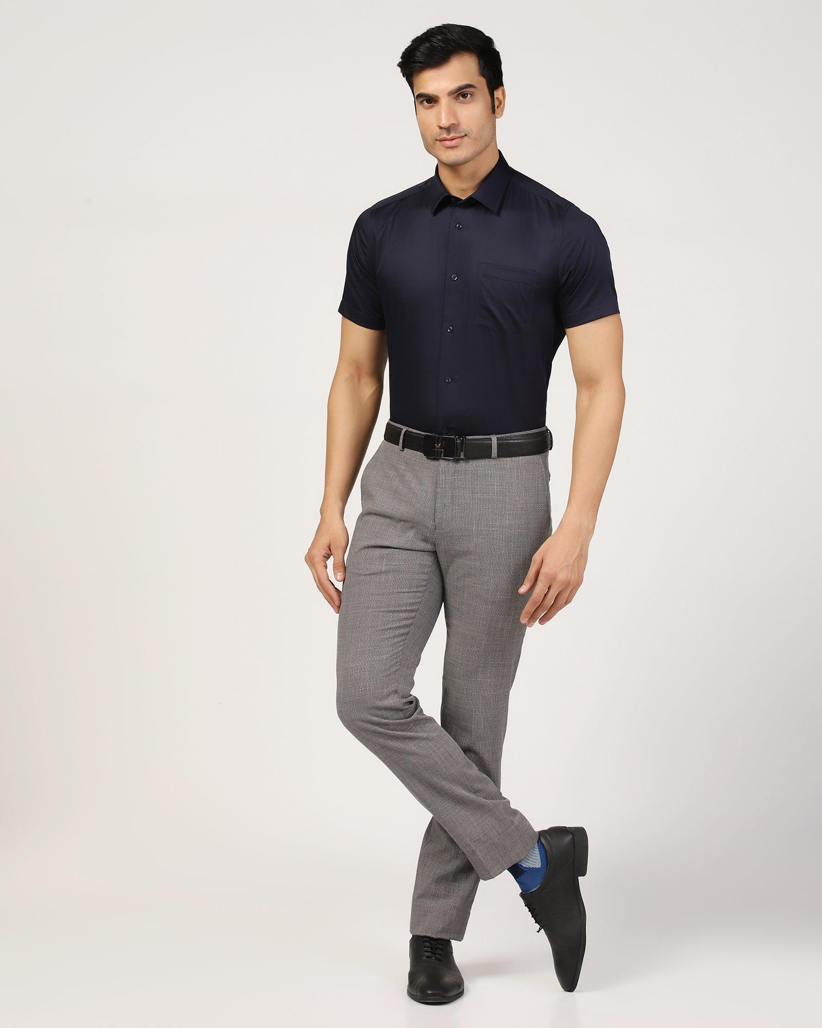 Non Iron Formal Half Sleeve Navy Solid Shirt - Matiz - Image 8
