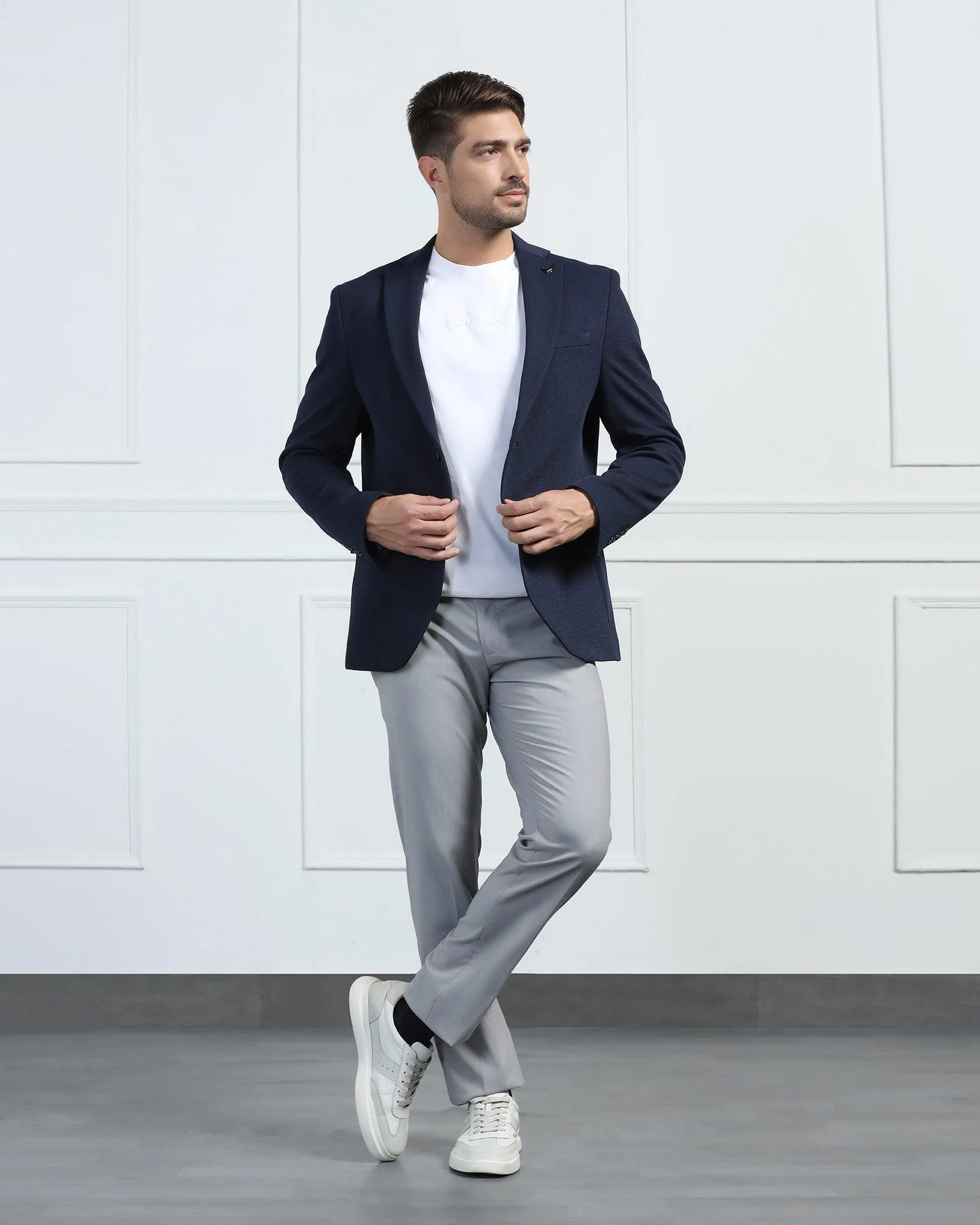 Formal Navy Textured Blazer - Morris - Image 6