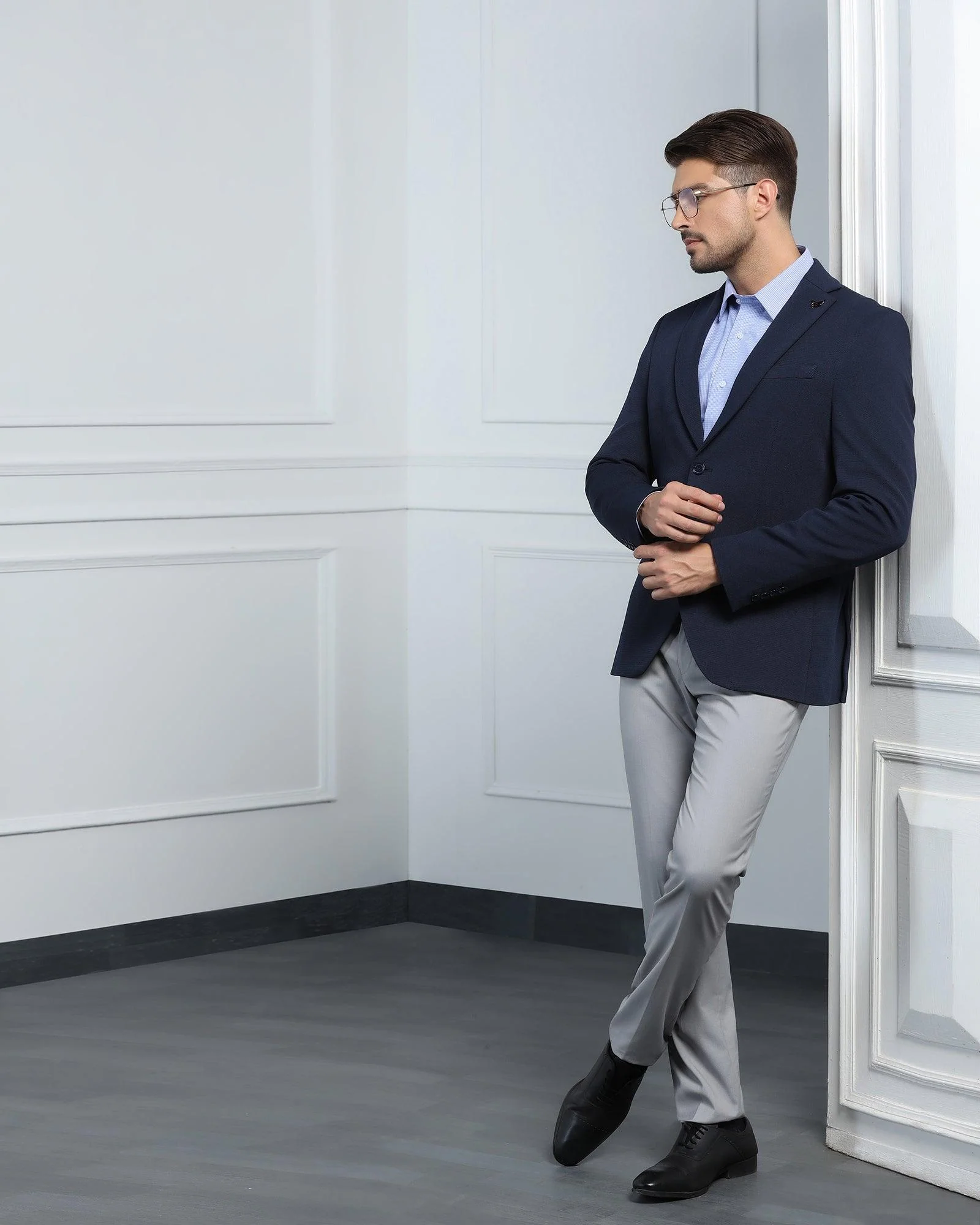 Formal Navy Textured Blazer - Morris - Image 7