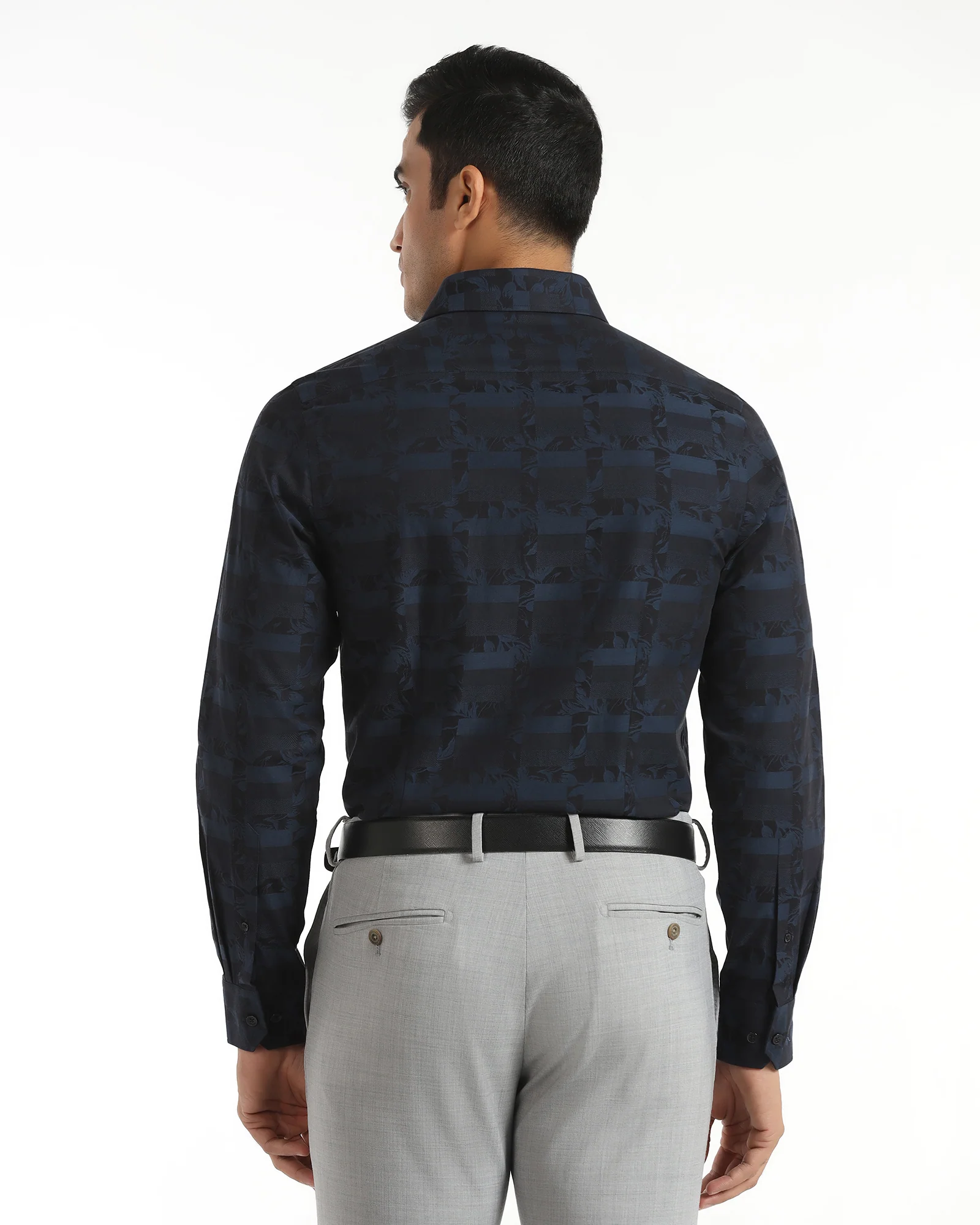Formal Navy Jacquard Shirt - Latin - Image 2