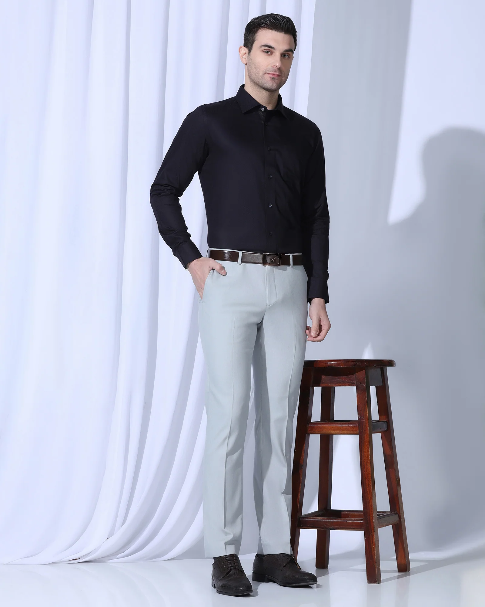 Formal Navy Textured Shirt - Shark - Image 10
