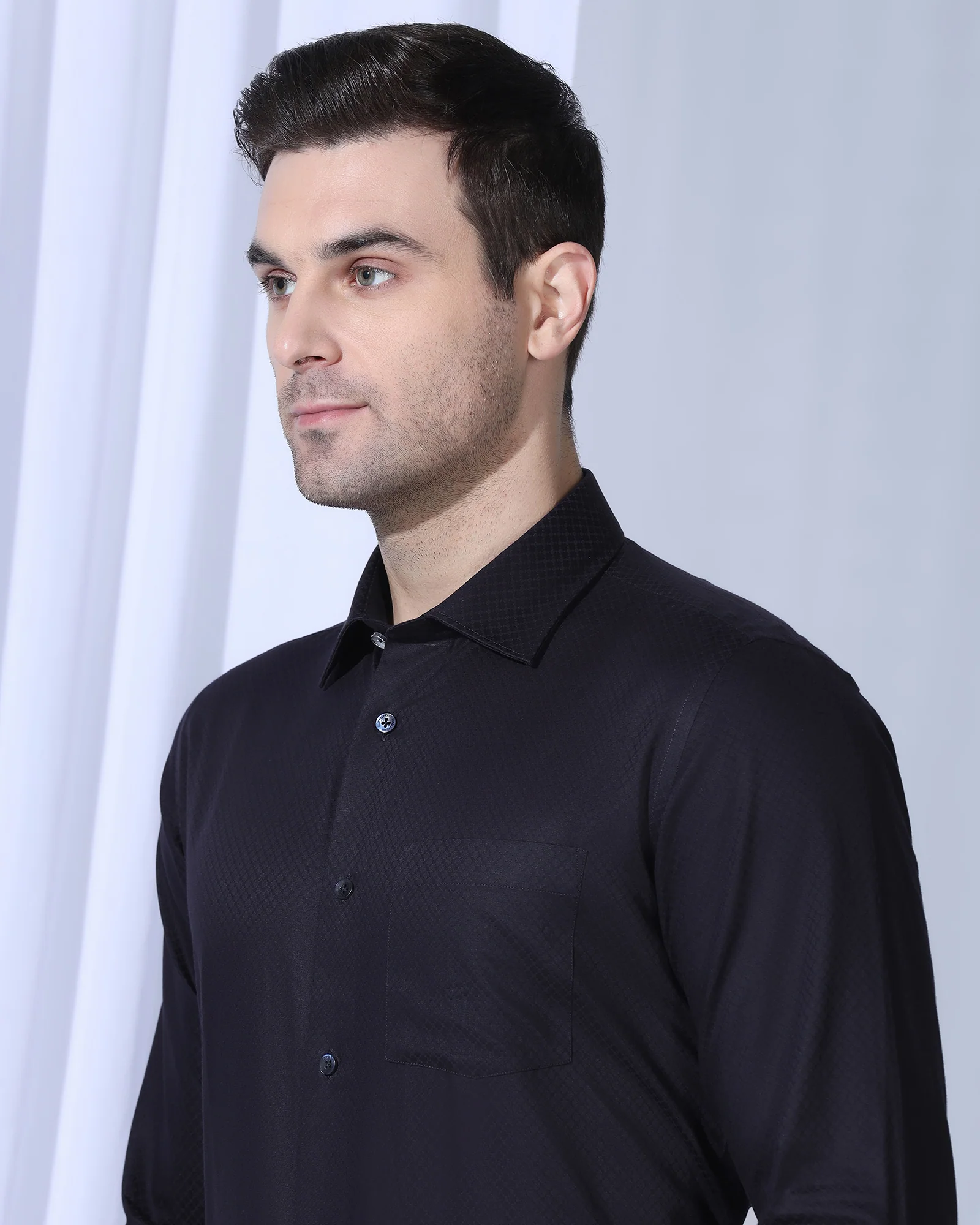 Formal Navy Textured Shirt - Shark - Image 4