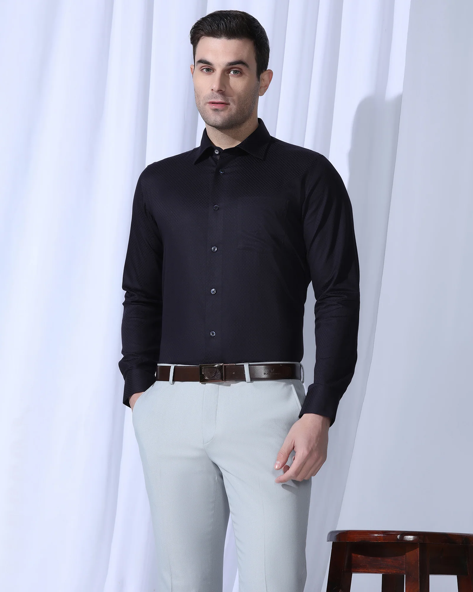 Formal Navy Textured Shirt - Shark - Image 7