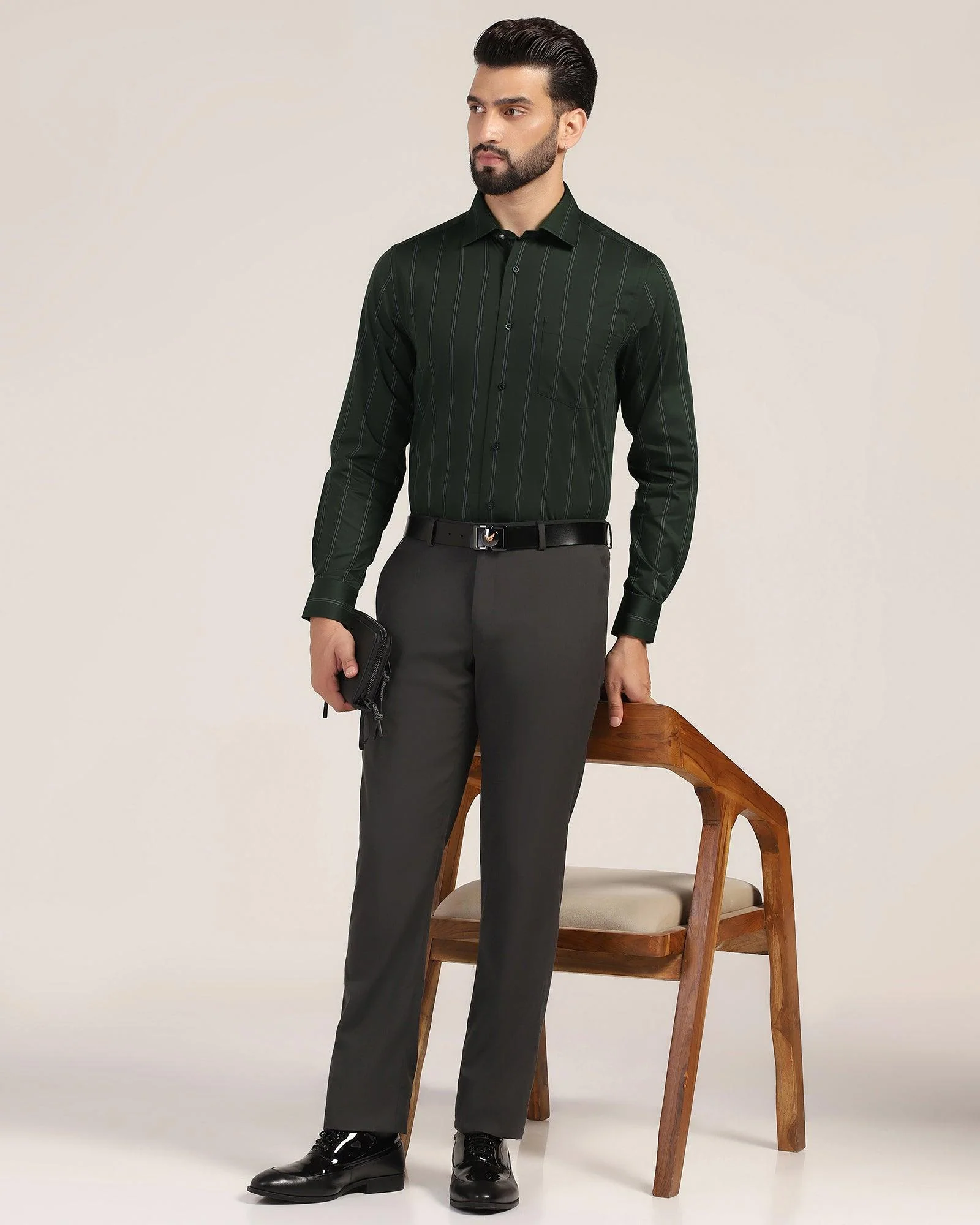 Formal Olive Stripe Shirt - Kolt - Image 7