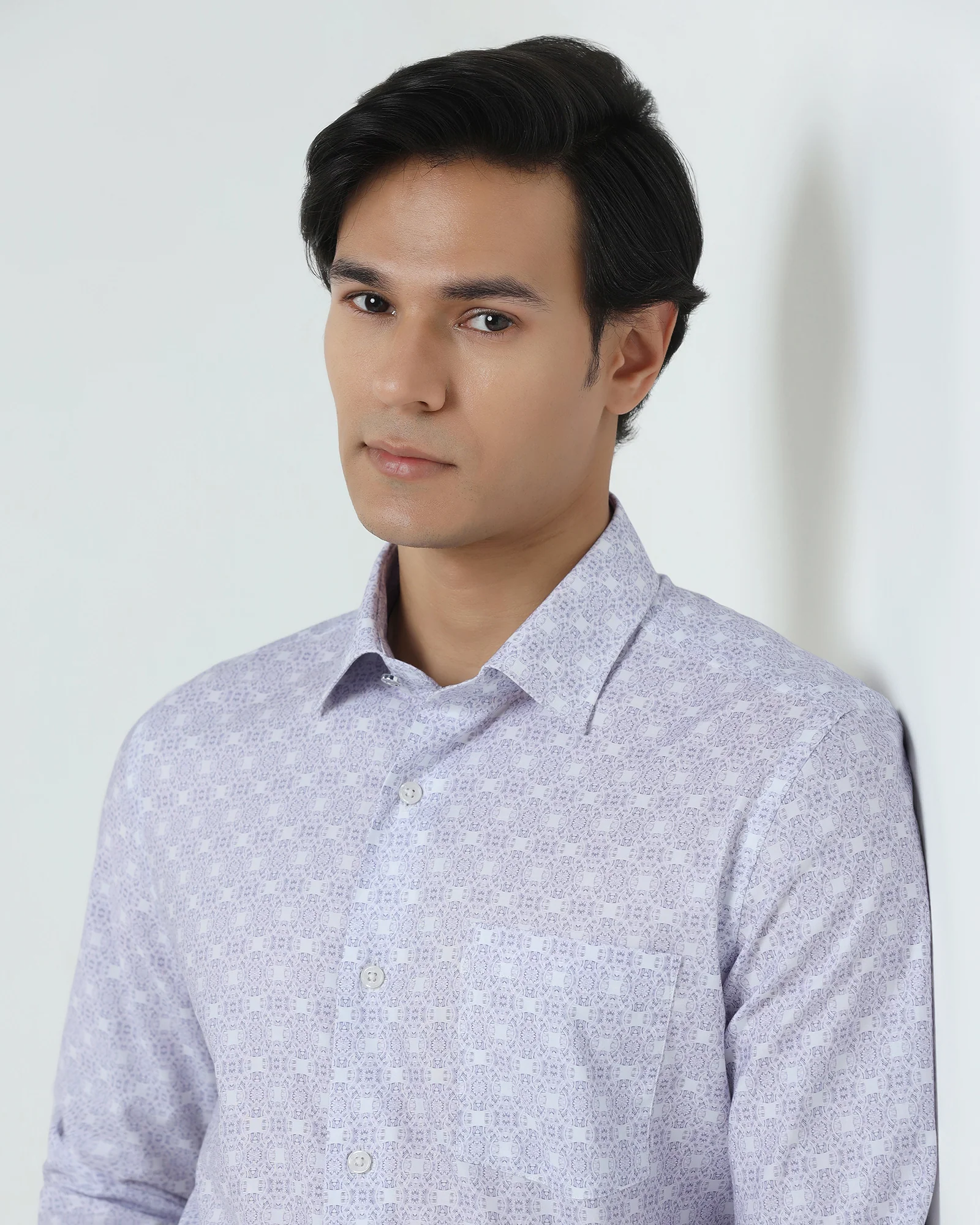 Formal Plum Printed Shirt - Drum - Image 4