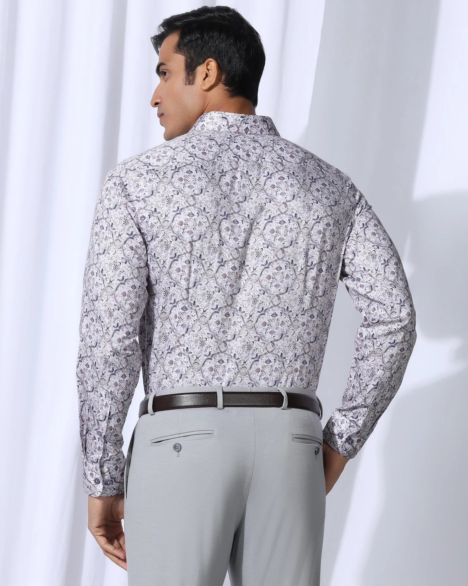 Formal Plum Printed Shirt - Shion - Image 2