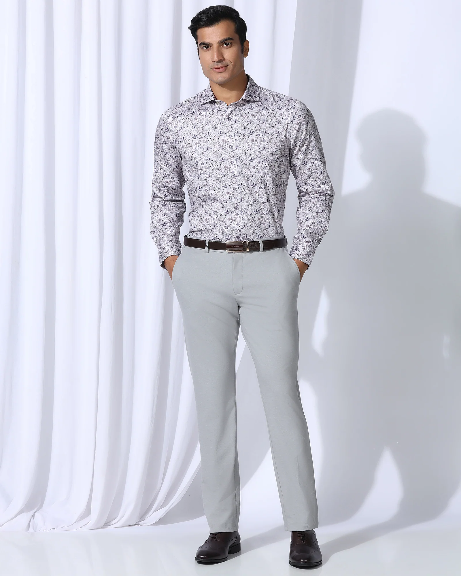 Formal Plum Printed Shirt - Shion - Image 3