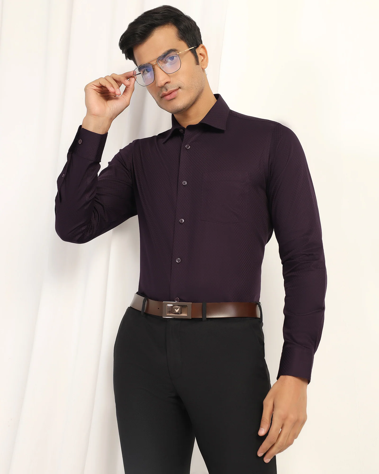 Formal Purple Textured Shirt - Shark - Image 7