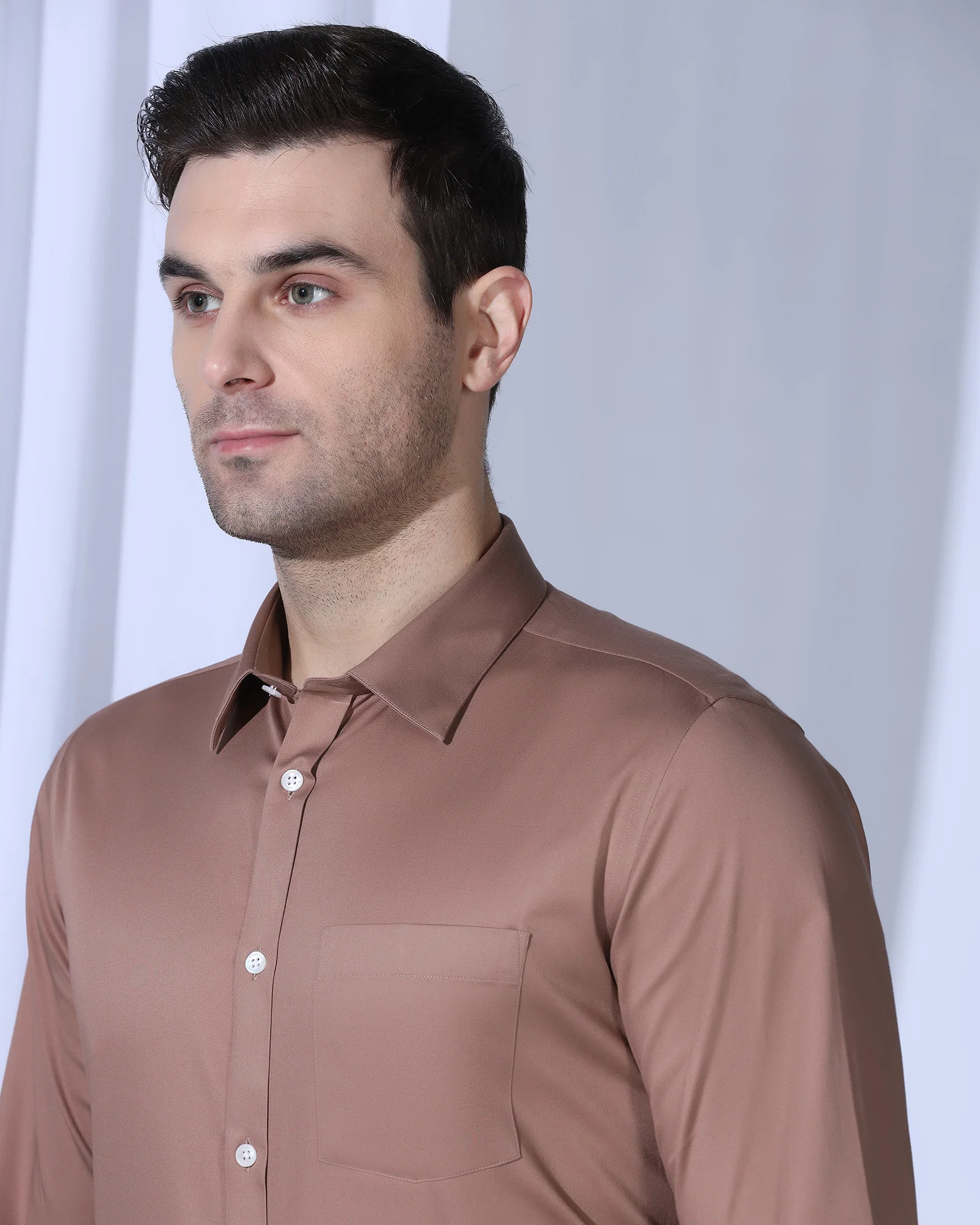 Non Iron Formal Red Orange Solid Shirt - George - Image 4