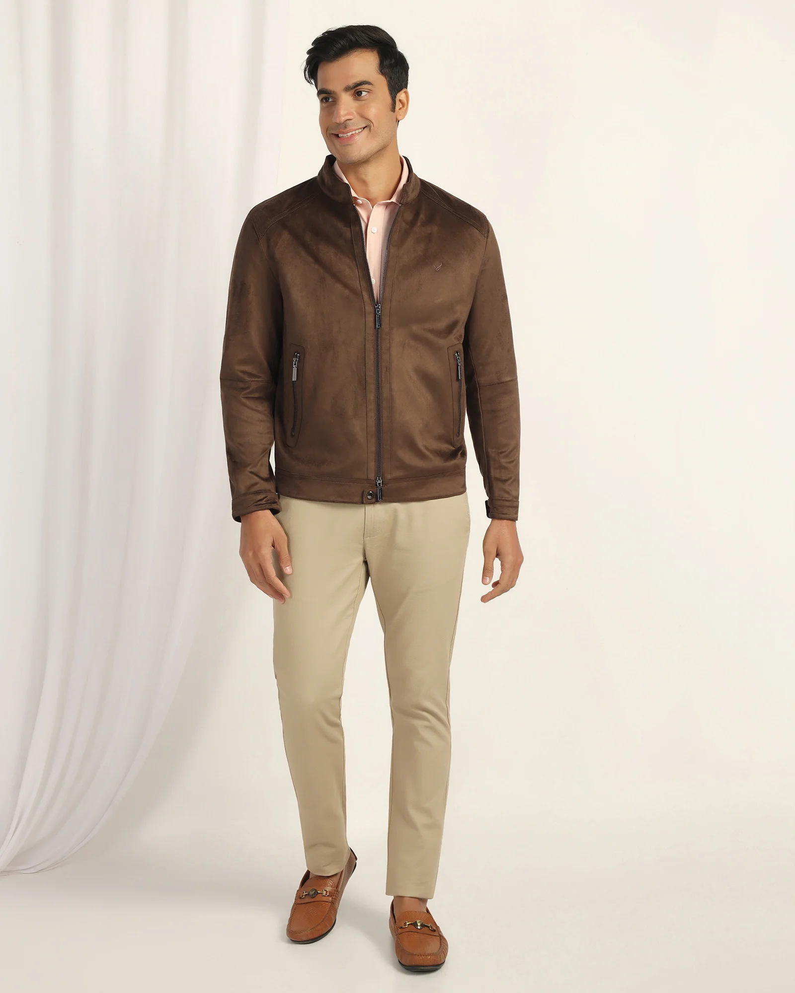 Formal Tan Solid Zipper Jacket - Gosling - Image 3