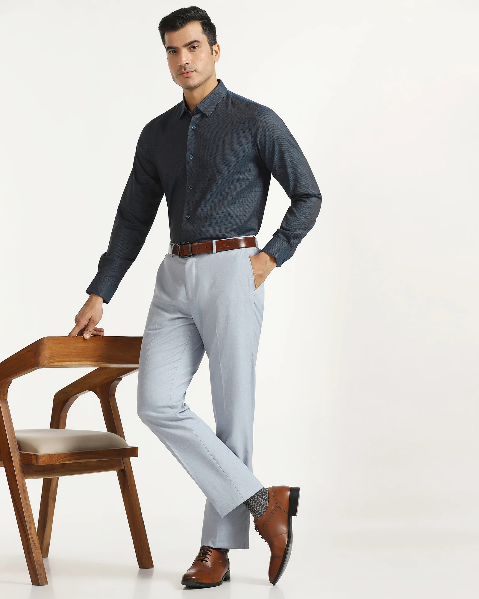 Formal Teal Textured Shirt - Amaze - Image 7