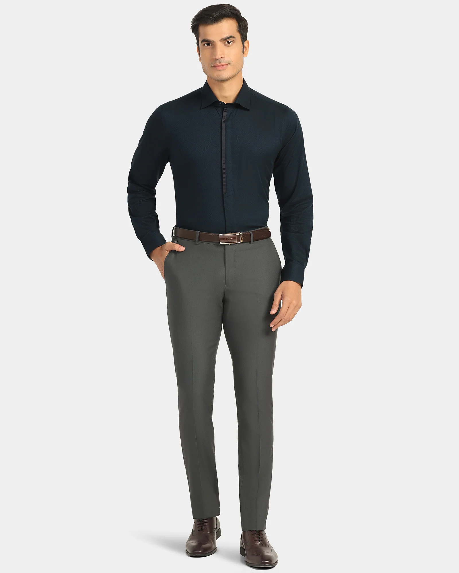 Formal Teal Textured Shirt - Brake - Image 3