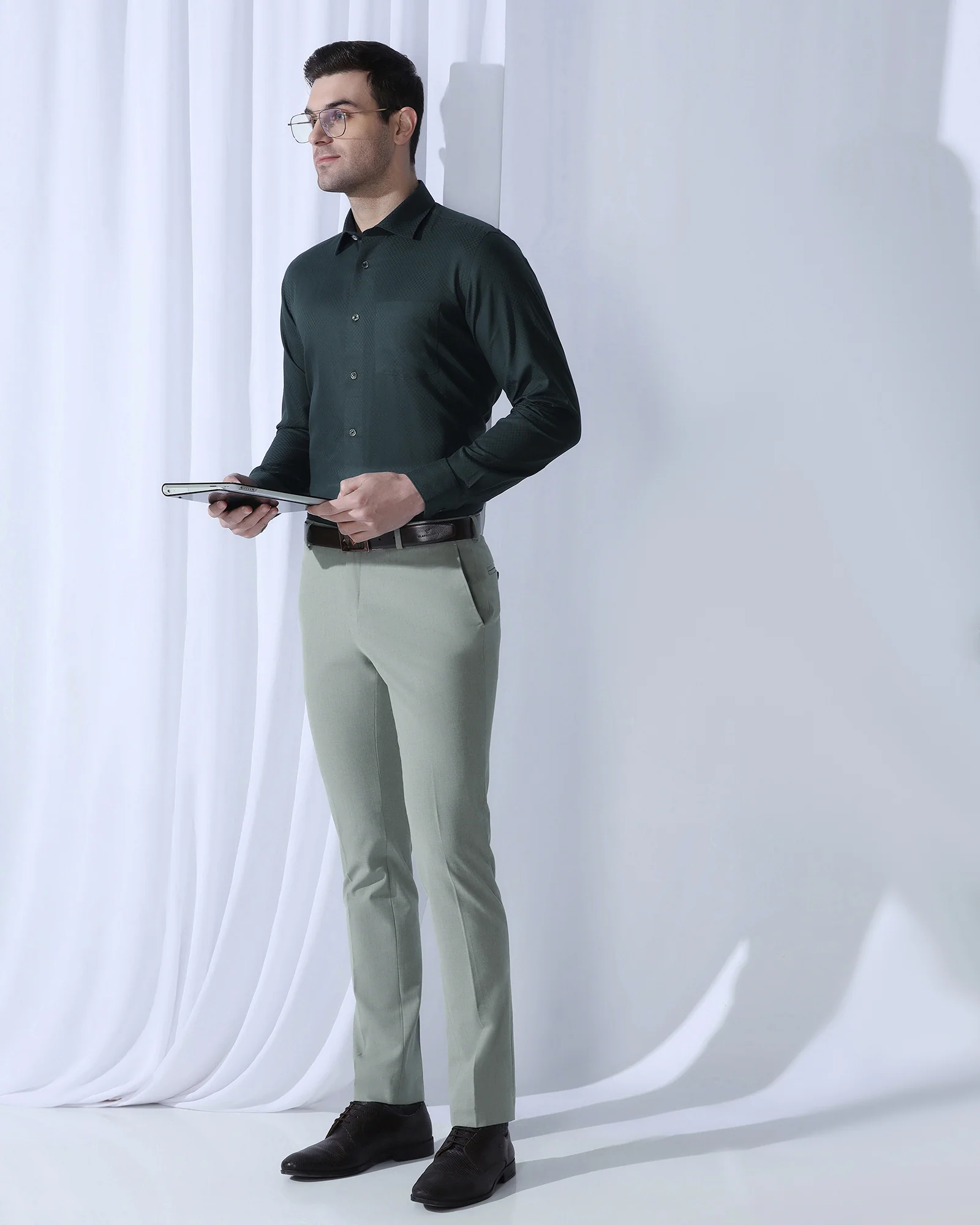 Formal Teal Textured Shirt - Shark - Image 8