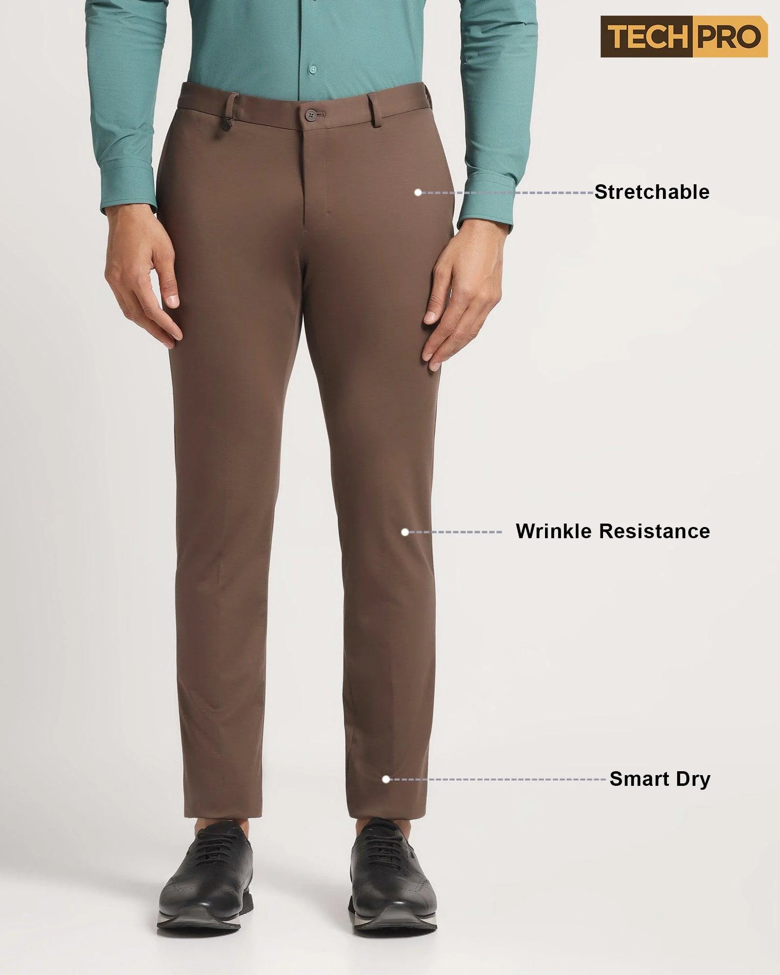 TechPro Slim Fit B-91 Formal Brown Solid Trouser - Explorer - Image 7