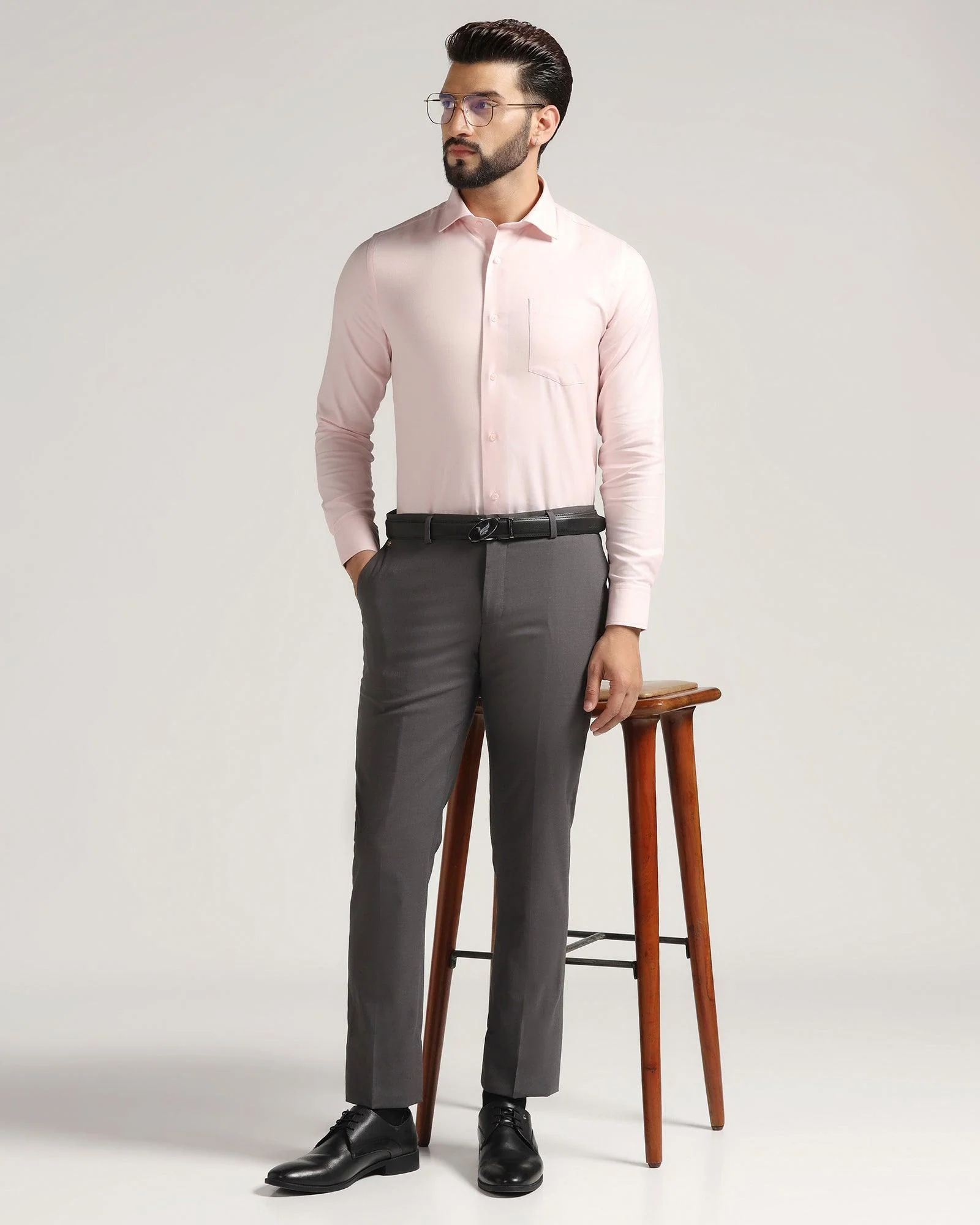 Luxe Slim Comfort B-95 Formal Grey Solid Trouser - Meter - Image 6