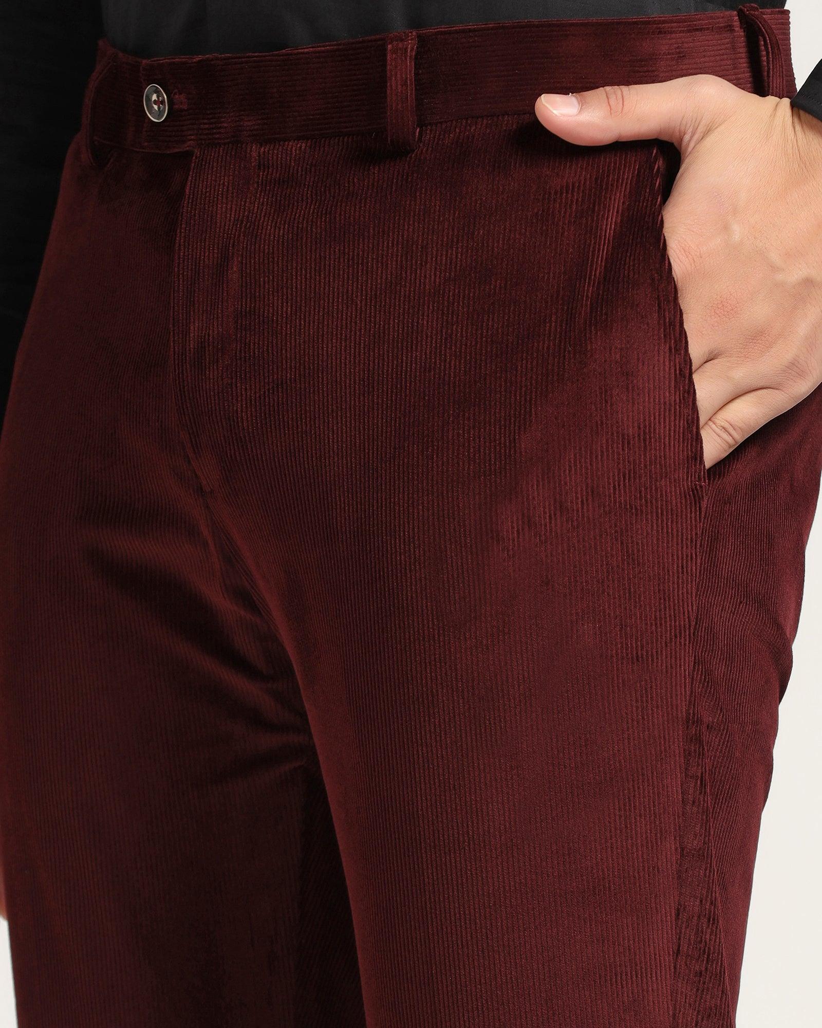 Slim Comfort B-95 Formal Wine Solid Trouser - Corduroy - Image 4