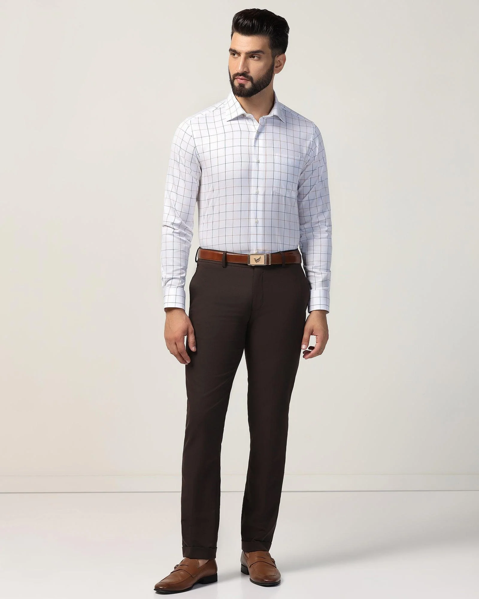Non Iron Formal White Check Shirt - Boston - Image 3