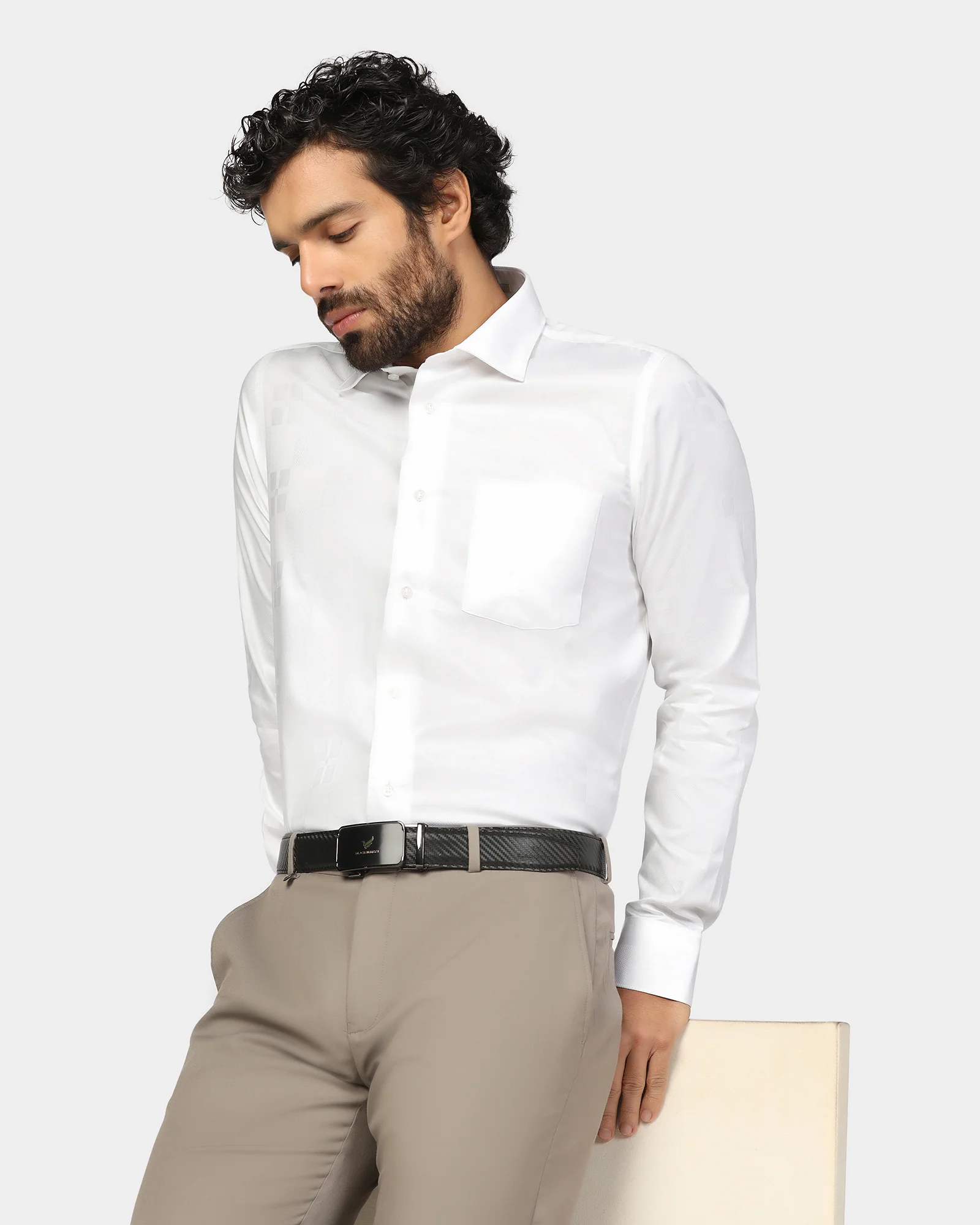 Formal Super White Jacquard Shirt - Young - Image 7