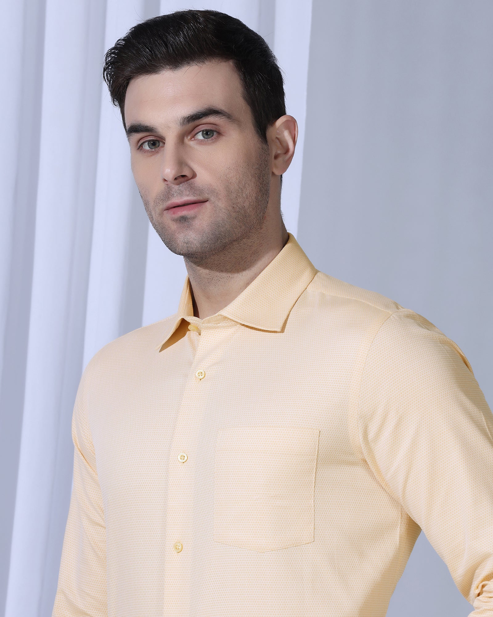Formal Yellow Textured Shirt - Benet - Image 4